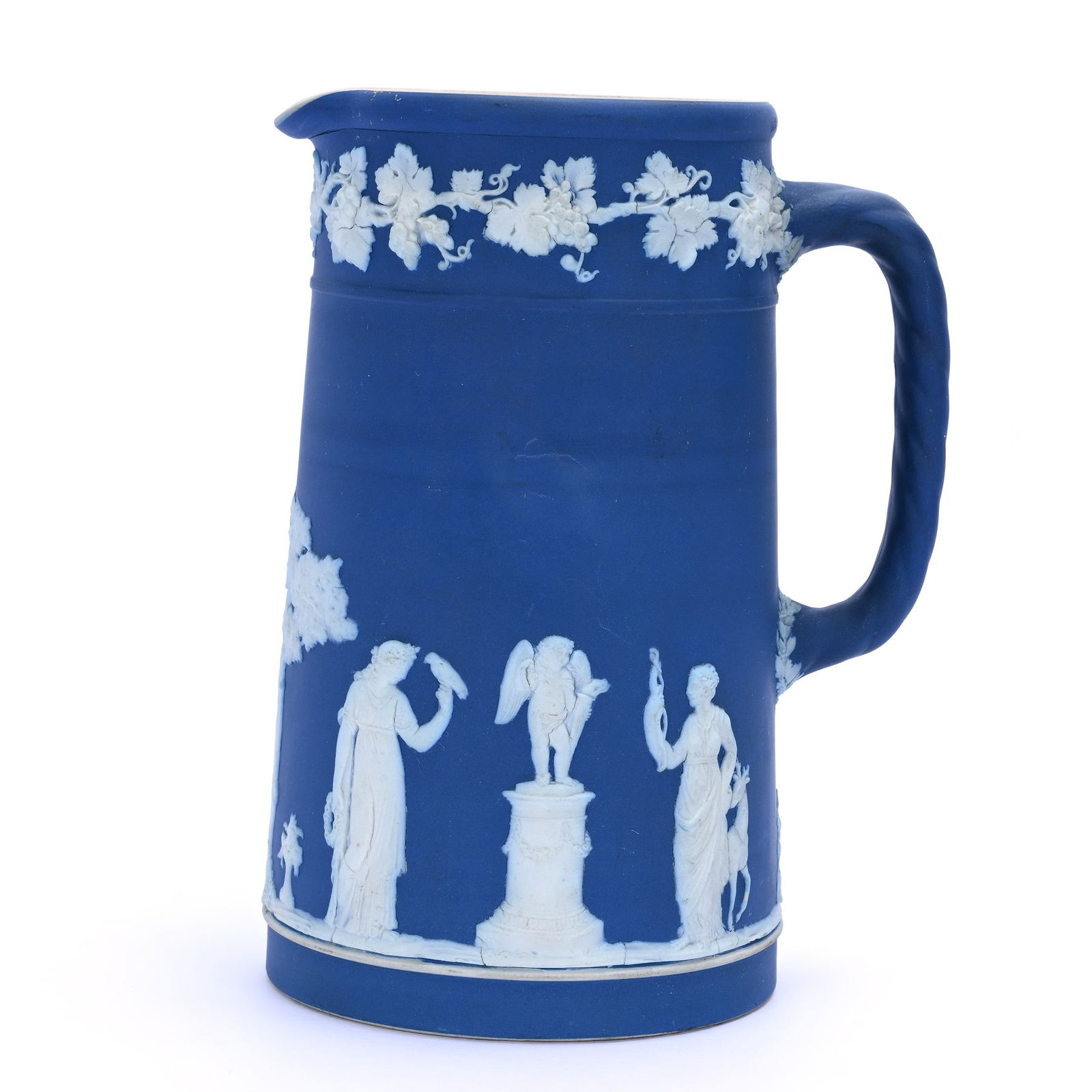 Pitcher, Marked Wedgwood England: Pitcher, Marked Wedgwood England, 8.625 x 5.75 x 4.5 Inches, Classic Blue And White, Traditional Scenes, 2.3 Pounds, Charles And Nikia Schulte, Missouri.