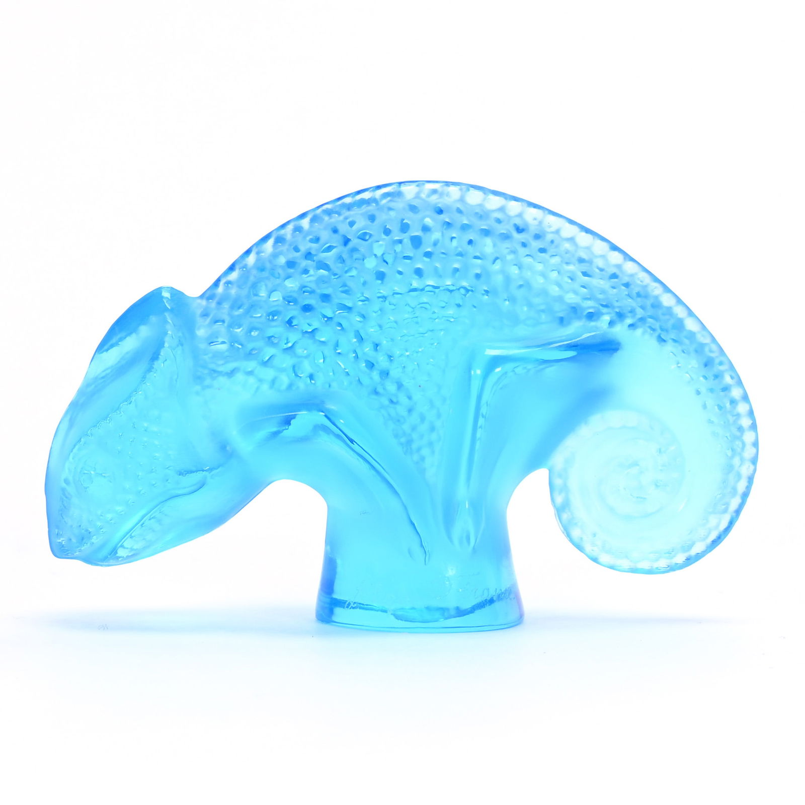 Sculpture, Signed Lalique France: Sculpture, Signed Lalique France, 3.5 x 2.5 x 1.5 Inches, Solid Blue Seal Chameleon, Measures 1.75" x 2.75", Original Box, 0.2 Pounds, Charles And Nikia Schulte, Missouri.