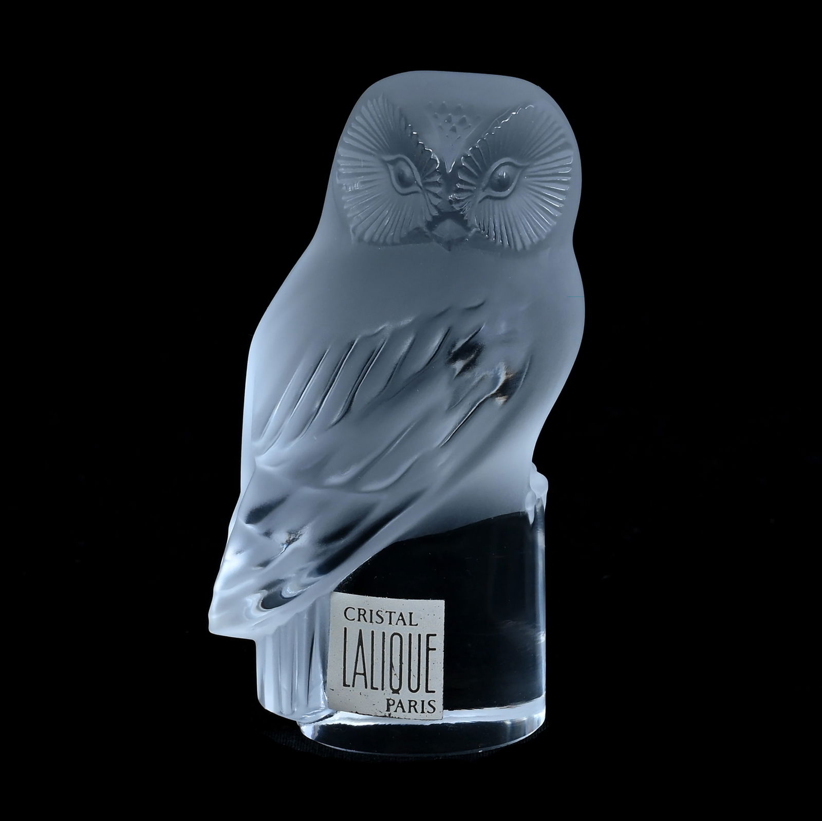 Figural Paperweight, Marked Lalique France: Figural Paperweight, Marked Lalique France, 3.5 x 1.75 x 1.75 Inches, "Chouette" Owl, 0.6 Pounds, Charles And Nikia Schulte, Missouri.