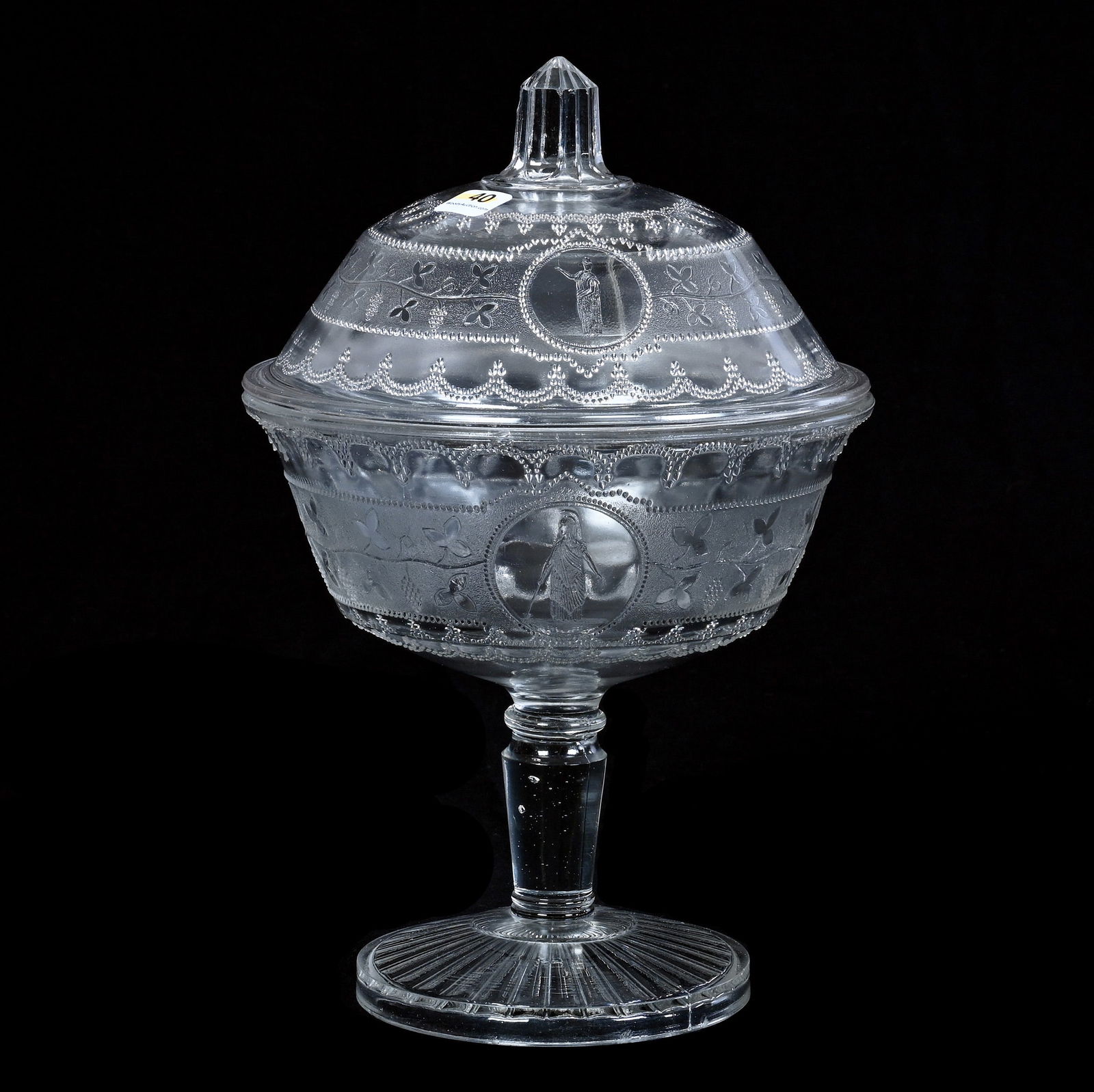 Covered Compote, Roman Medallion Pattern By Adams Glass, Circa 1870 (1 of 4)