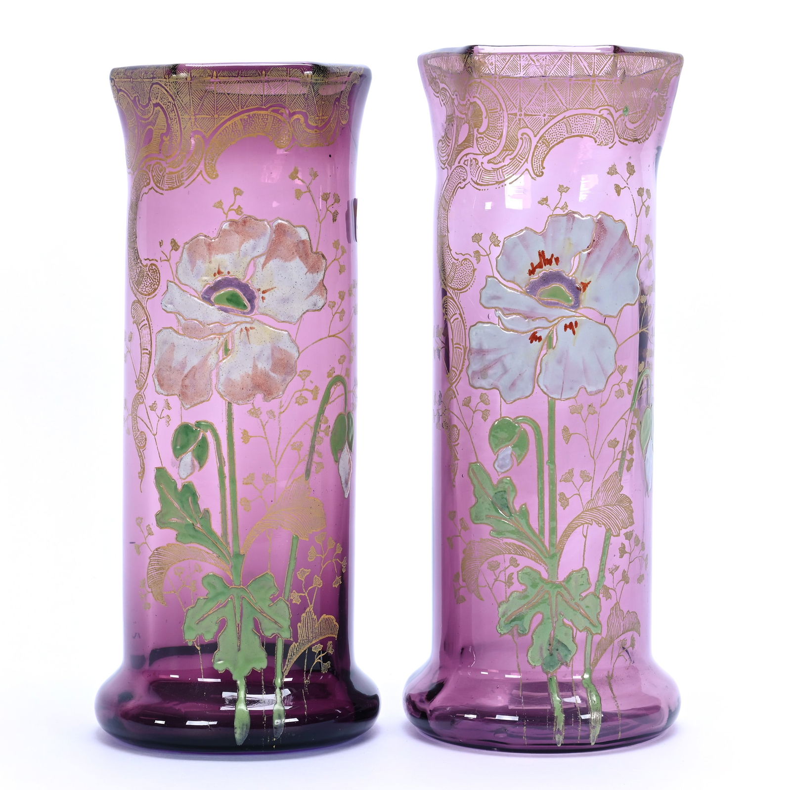 Pair Vases, Unmarked Mont Joye Style Art Glass (1 of 3)
