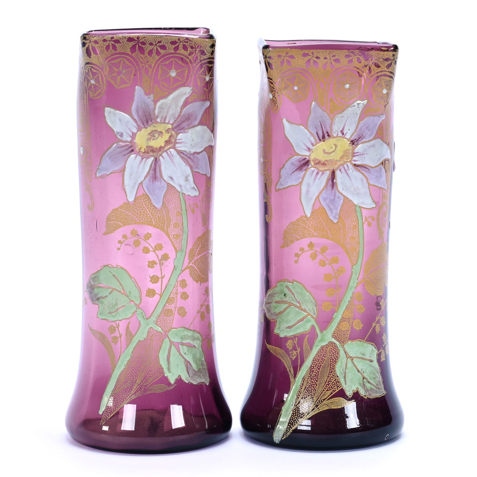 Pair Vases, Unmarked Mont Joye Style Art Glass (1 of 3)