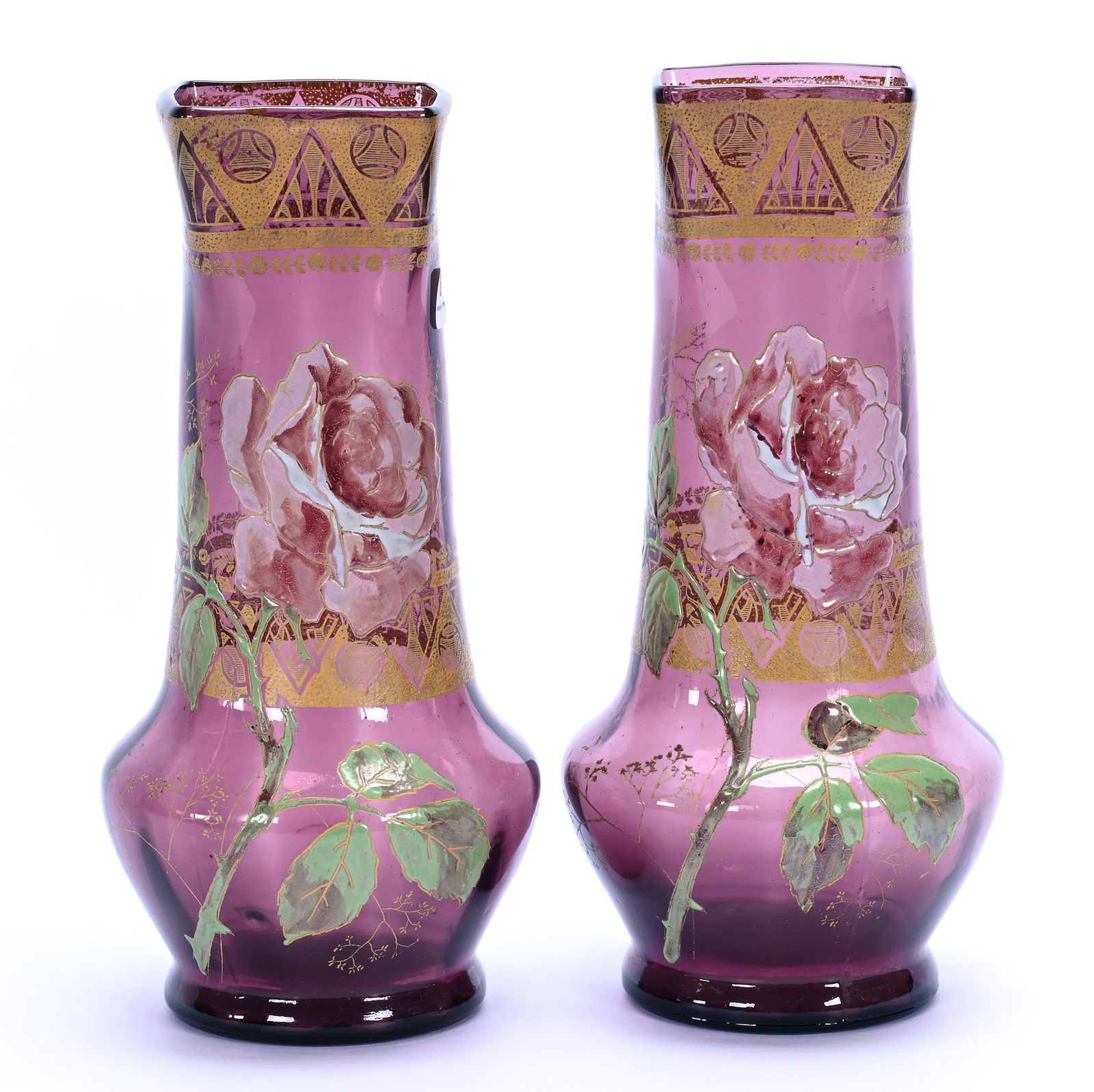 Pair Vases, Unmarked Mont Joye Style Art Glass (1 of 3)