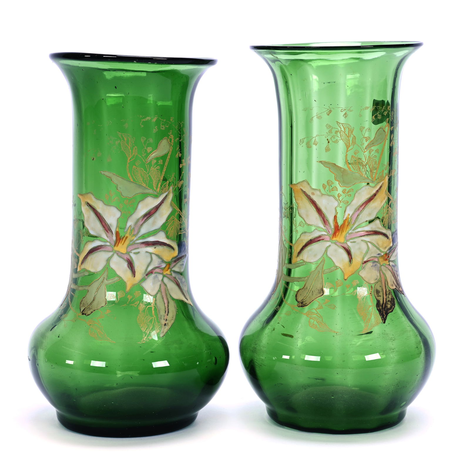 Pair Vases, Unmarked Mont Joye Style Art Glass (1 of 3)