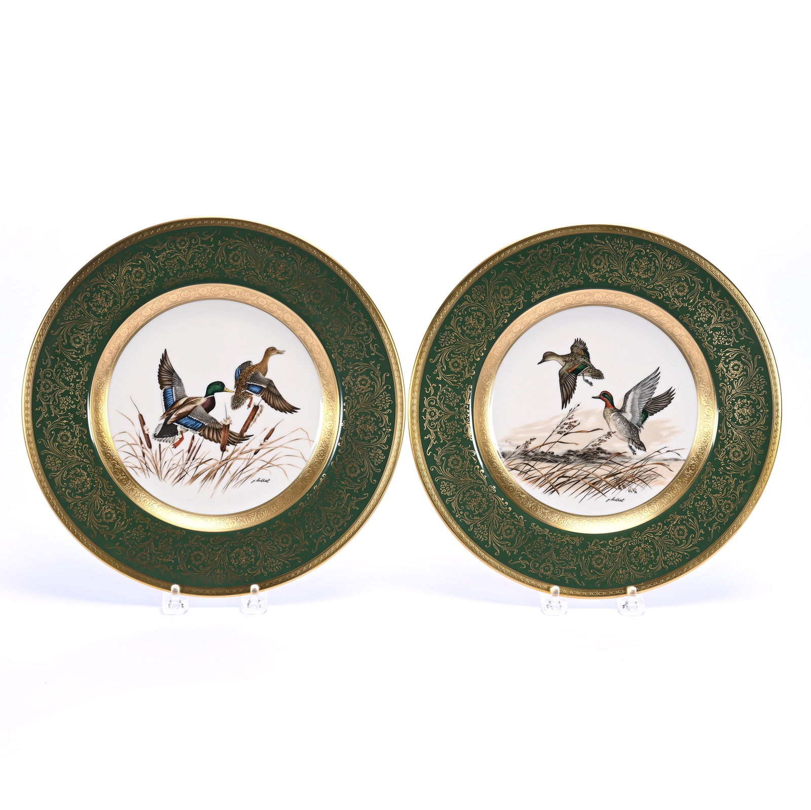(2) 1971 Collector Plates Marked Pickard: (2) 1971 Collector Plates Marked Pickard, 12 x 12 x 1.5 Inches, Featuring Lockhart Birds, Dark Green Borders With Exceptional Gold Highlights, Both Are Limited Edition #785 Of 2000,In Original Boxes,