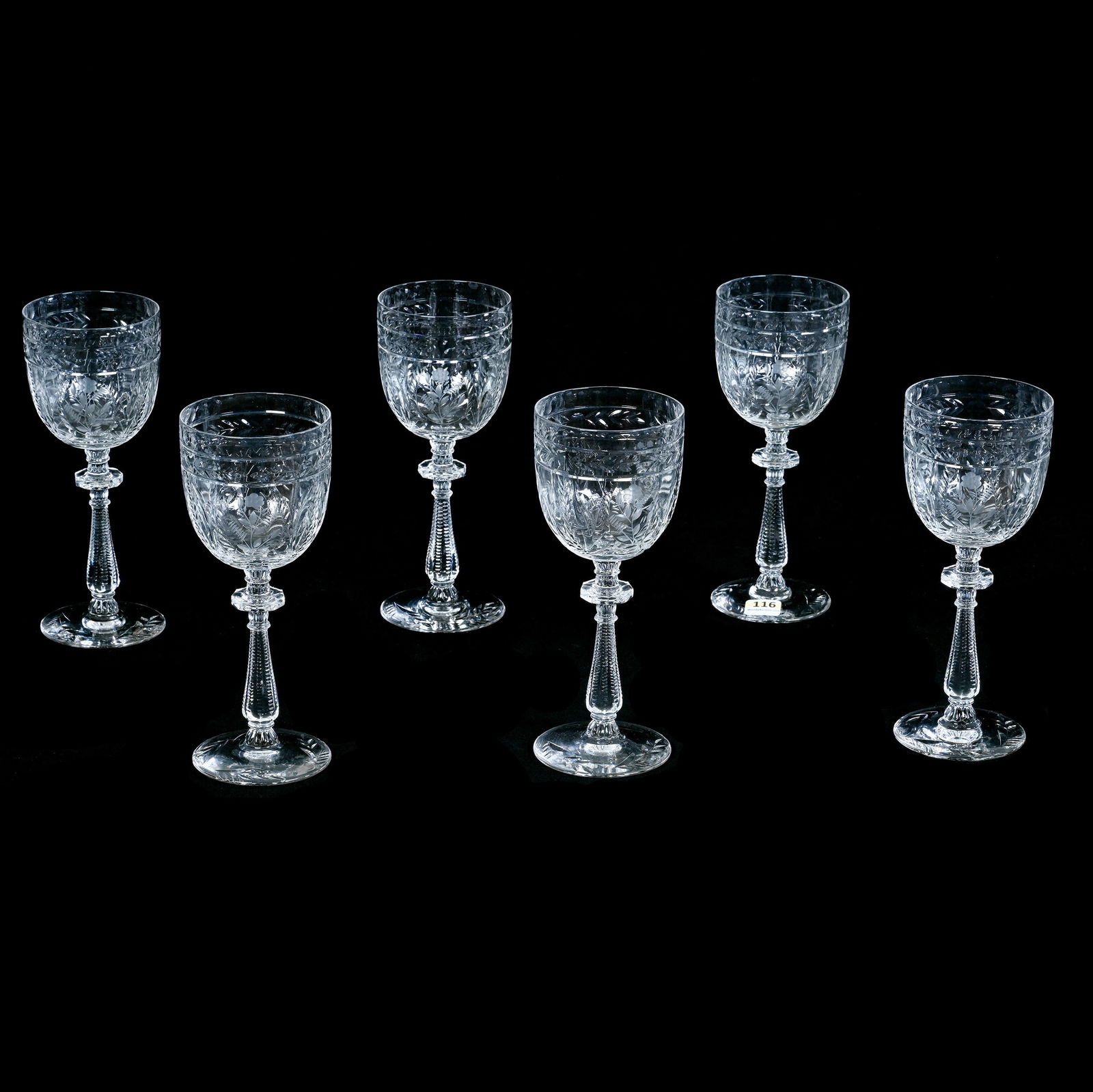 (6) Goblets, Frontenac Pattern, Libbey Glass Cut By Rock Sharpe (1 of 2)