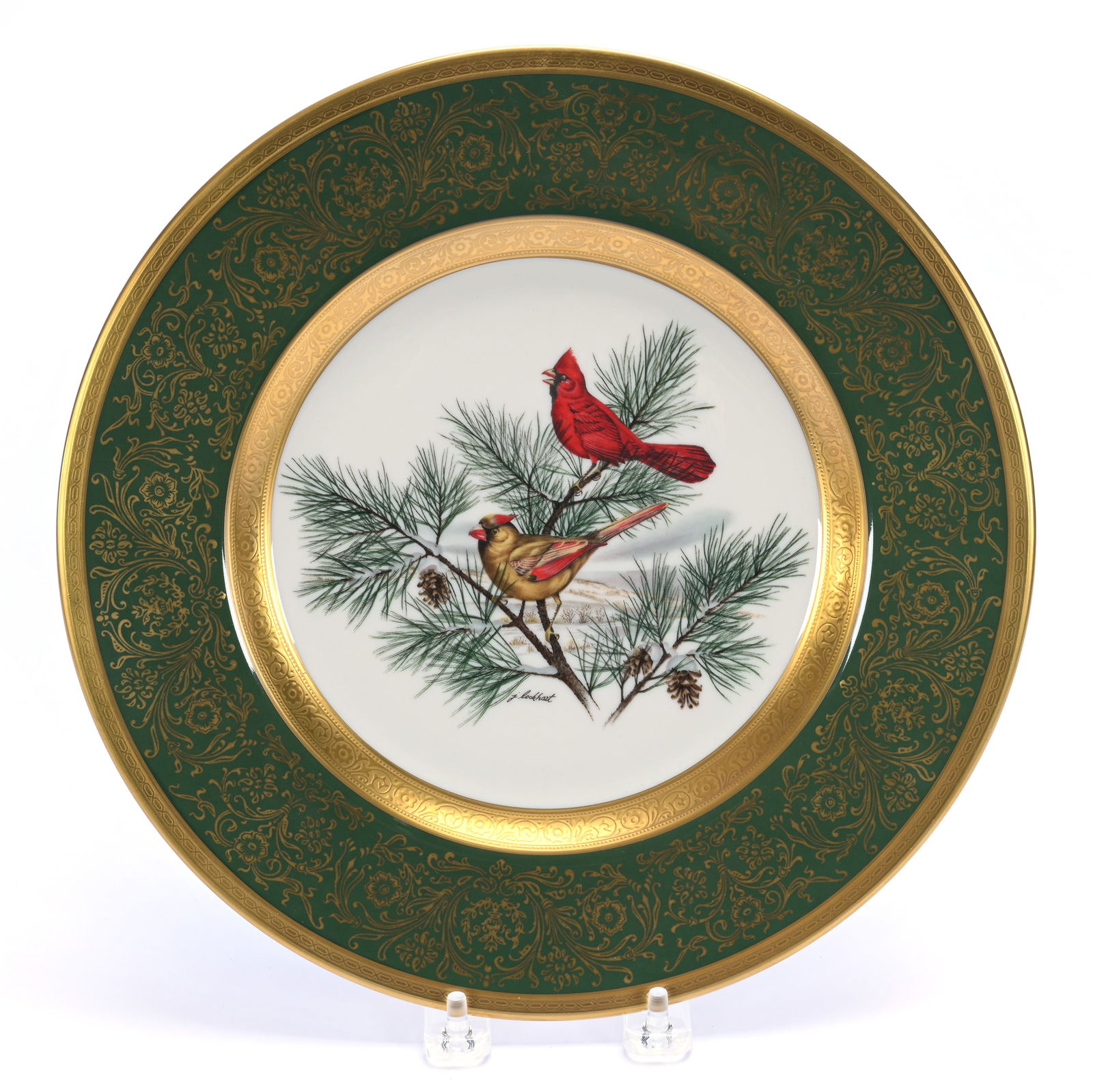 (2) 1972 Collector Plates Marked Pickard: (2) 1972 Collector Plates Marked Pickard, 12 x 12 x 1.5 Inches, Featuring Lockhart Birds, Dark Green Borders With Exceptional Gold Highlights, Both Are Limited Edition #886 Of 2000,In Original Boxes,