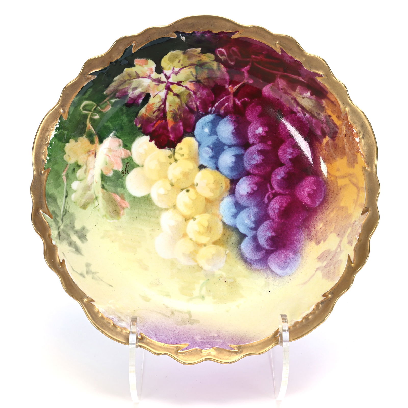 Bowl, Marked Coronet Limoges: Bowl, Marked Coronet Limoges, 9.75 x 9.75 x 3 Inches, Hand Painted Vintage Decor, Artist Signed, 1.3 Pounds, Colorado Private Collection.