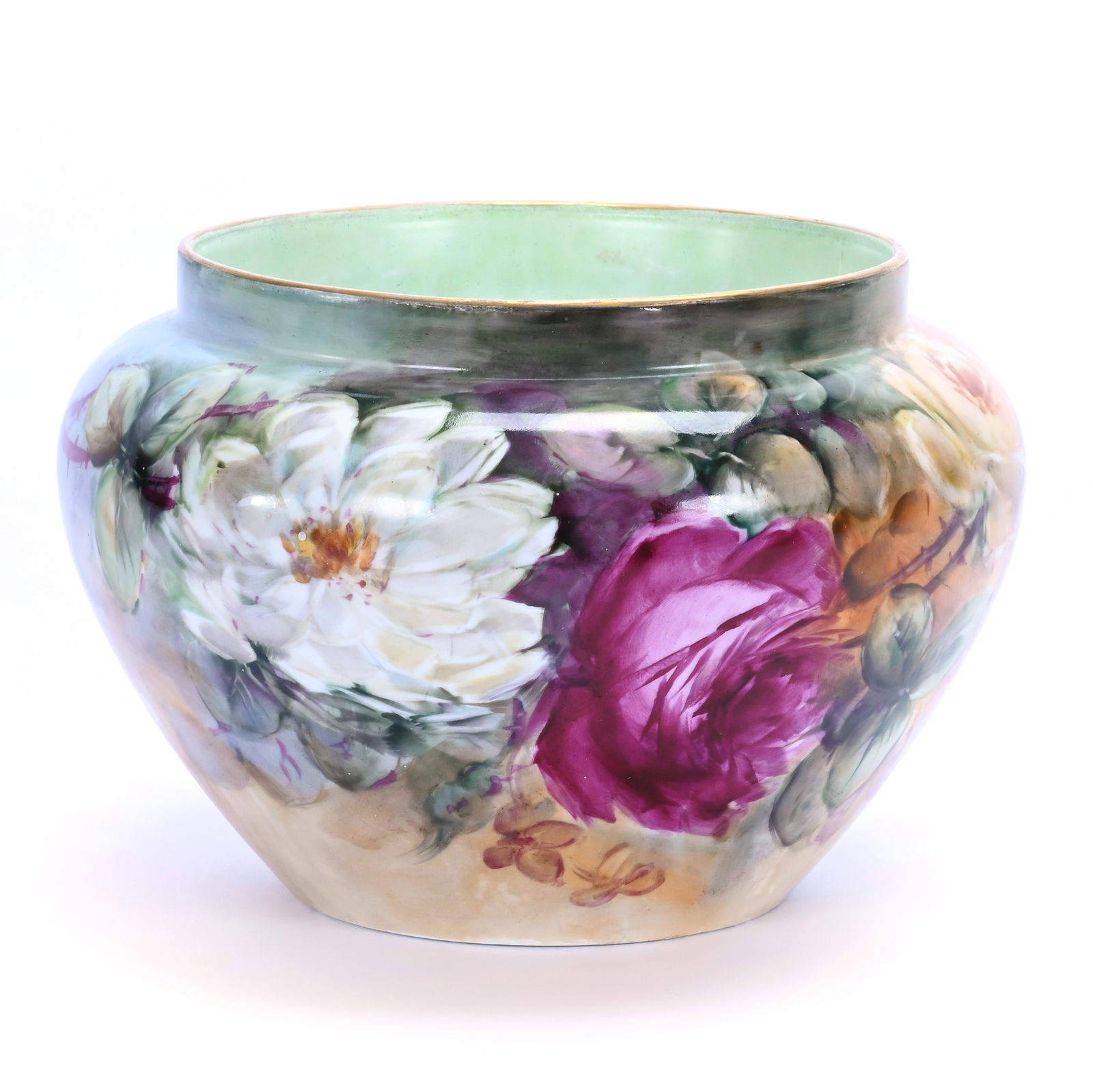 Jardiniere, Marked Austria: Jardiniere, Marked Austria, 6.5 x 9.25 x 9.25 Inches, Hand Painted Floral Decor, 4.5 Pounds, Colorado Private Collection.