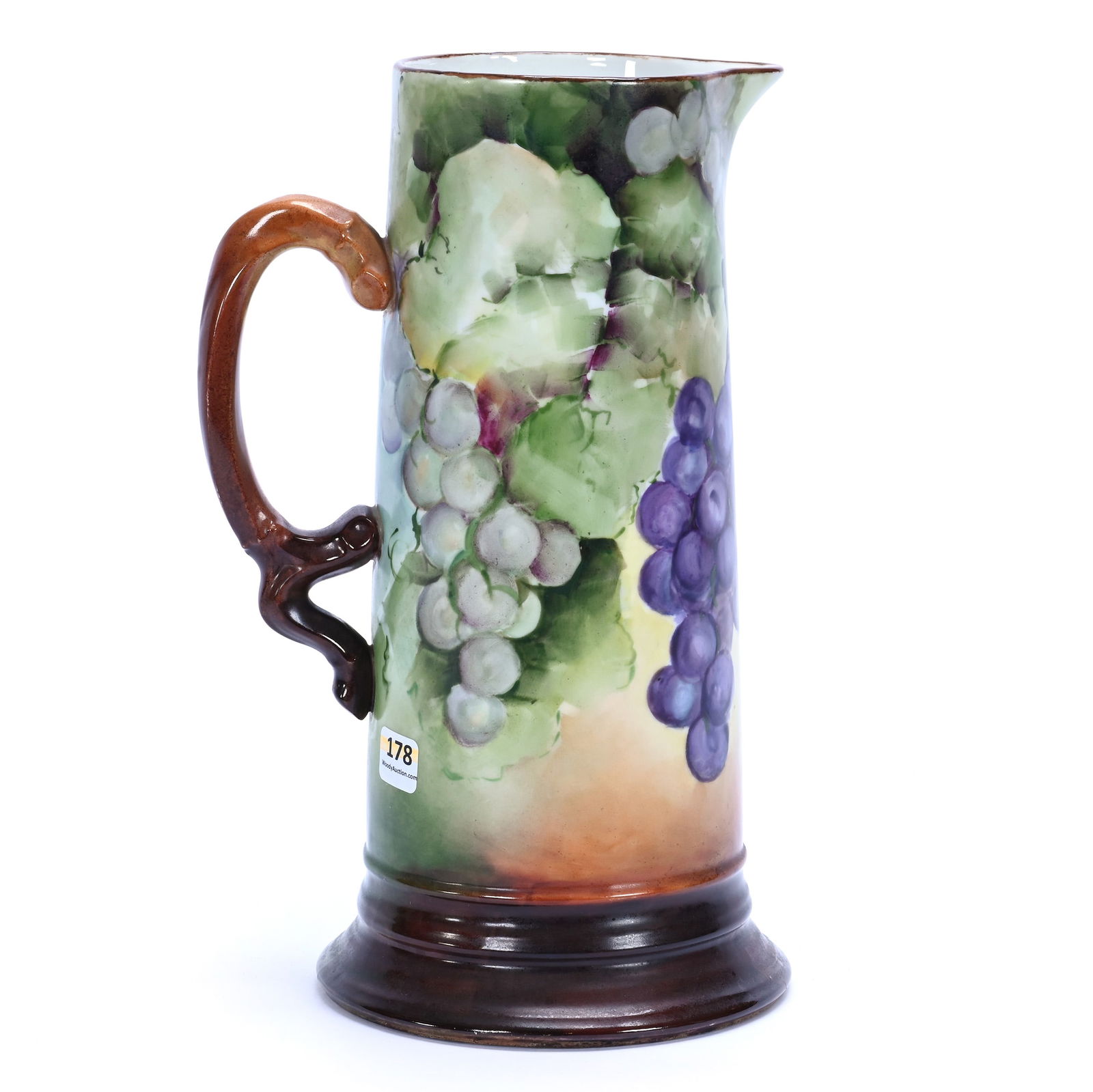 Tankard, Marked JP Limoge: Tankard, Marked JP Limoges, 12 x 7.5 x 6 Inches, Green And Brown Tones With Vintage Decor, 3.3 Pounds, Colorado Private Collection.