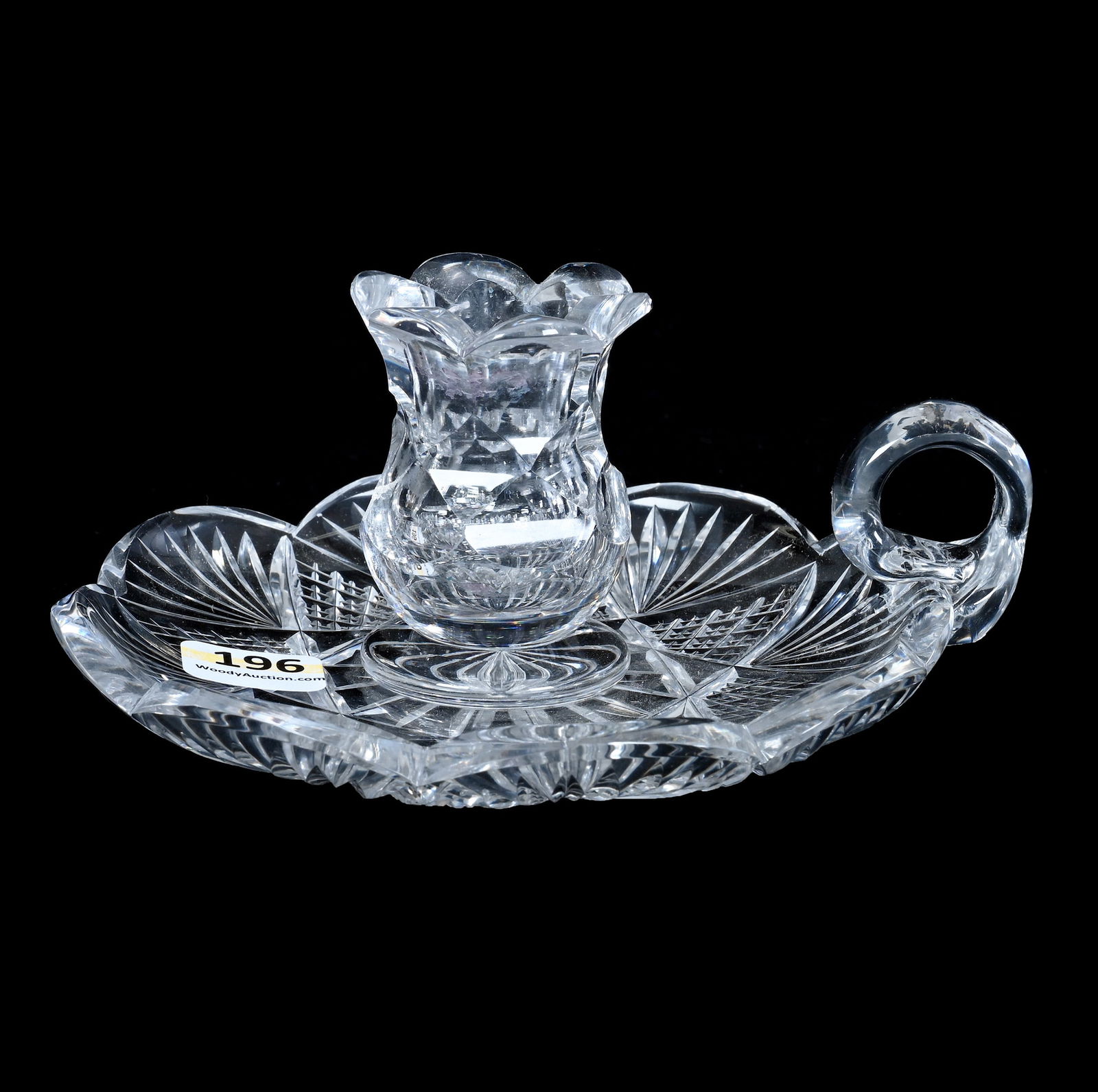 Handled Chamberstick, American Brilliant Cut Glass, Crosscutting And Fan Motif (1 of 3)