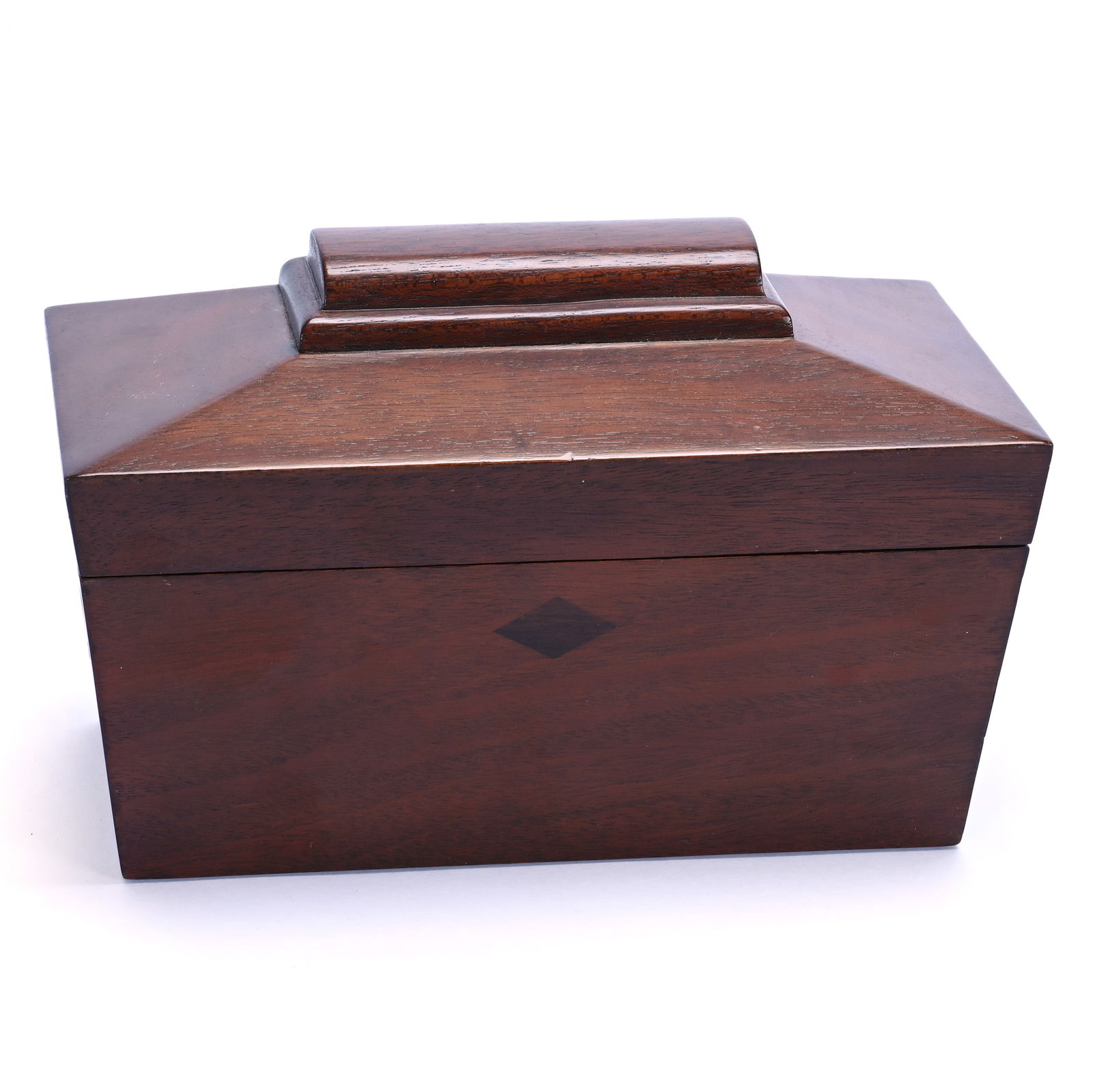 Tea Caddy, Casket Shaped Walnut Case: Tea Caddy, Casket Shaped Walnut Case, 6.25 x 9.75 x 5 Inches, Two Interior Original Lids, Nice Form And Condition, 2.1 Pound, Grady And Annette Hite Collection.