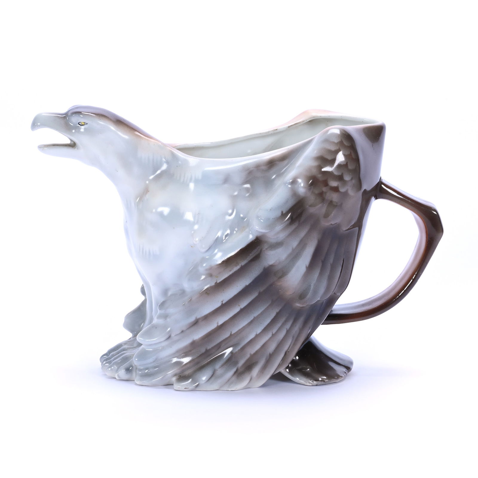 Water Pitcher, Royal Bayreuth Blue Mark: Water Pitcher, Royal Bayreuth Blue Mark, 6 x 9.5 x 4.5 Inches, Eagle, 1.3 Pounds, Grady And Annette Hite Collection.