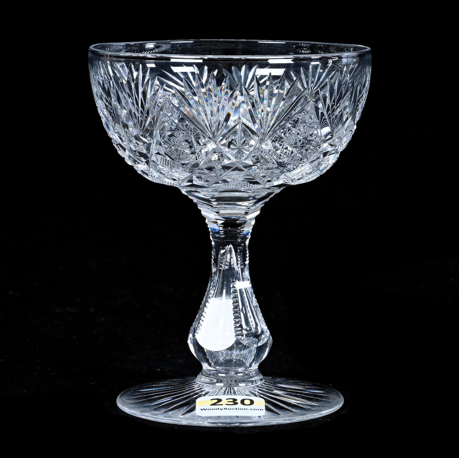 Champagne Stem, American Brilliant Cut Glass, Imperial Pattern By Libbey: Champagne Stem, American Brilliant Cut Glass, Imperial Pattern By Libbey, 4.75 x 3.5 x 3.5 Inches, Ray Cut Foot, 0.5 Pounds, Grady And Annette Hite Collection.