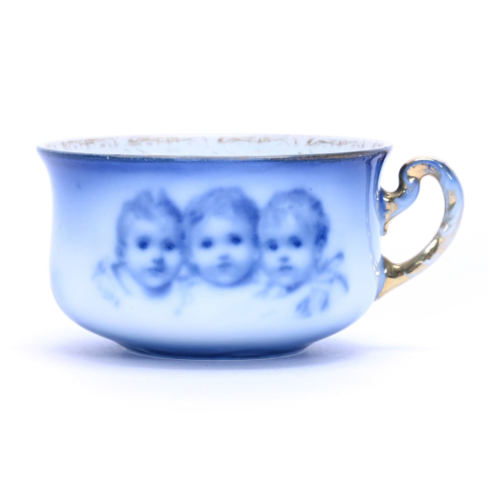 Cup, Royal Bayreuth Blue Mark: Cup, Royal Bayreuth Blue Mark, 1.75 x 3.75 x 3 Inches, Flow Blue Image Of Three Babes, 0.1 Pounds, Grady And Annette Hite Collection.