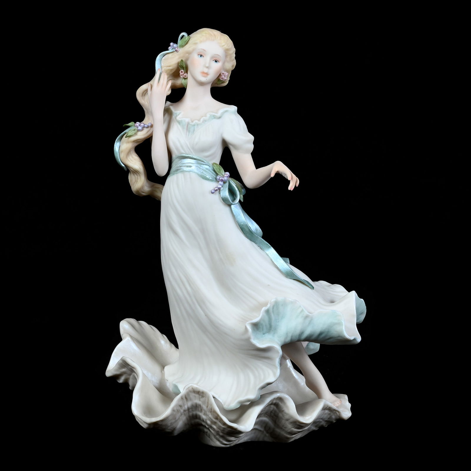 Figurine, Marked Cybis #722, "Aphrodite": Figurine, Marked Cybis #722, "Aphrodite", 8.5 x 5.5 x 4 Inches, 0.9 Pounds, Grady And Annette Hite Collection.