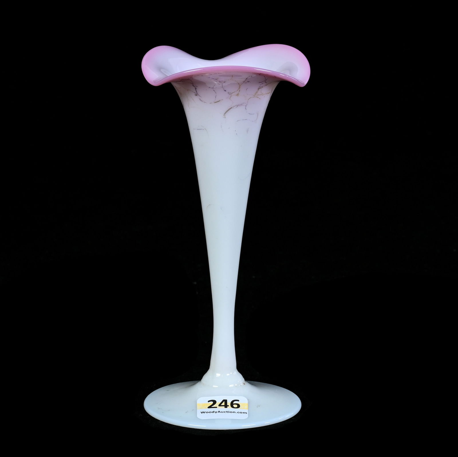 Trumpet Vase, Pale Pink Agata Art Glass By New England: Trumpet Vase, Pale Pink Agata Art Glass By New England, 6.25 x 2.75 x 2.75 Inches, Light Mottling, 0.3 Pounds, Grady And Annette Hite Collection.