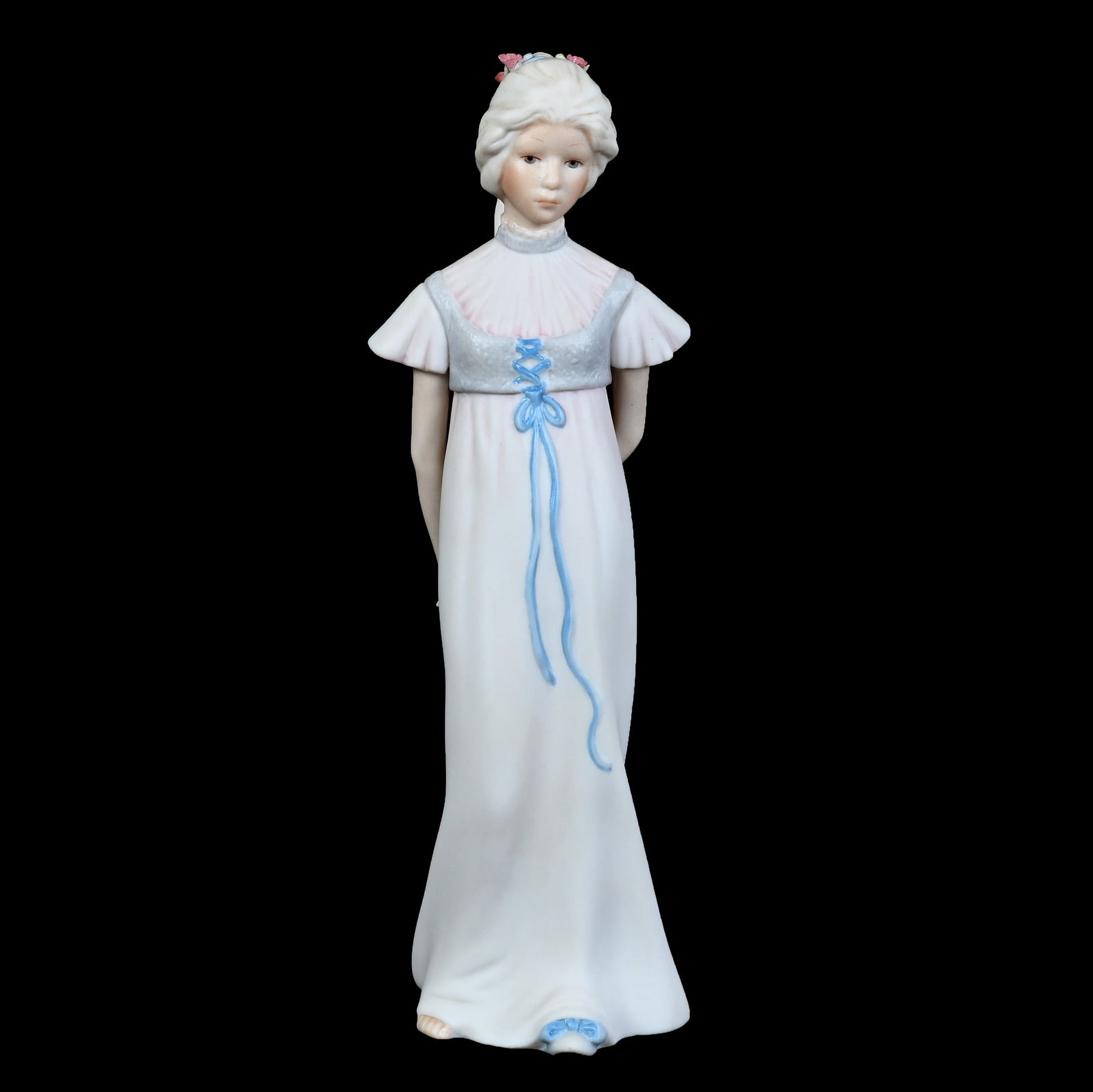 Figurine, Marked Cybis, "Betty Blue": Figurine, Marked Cybis, "Betty Blue", 8.5 x 2.75 x 2.5 Inches, 0.4 Pounds, Grady And Annette Hite Collection.