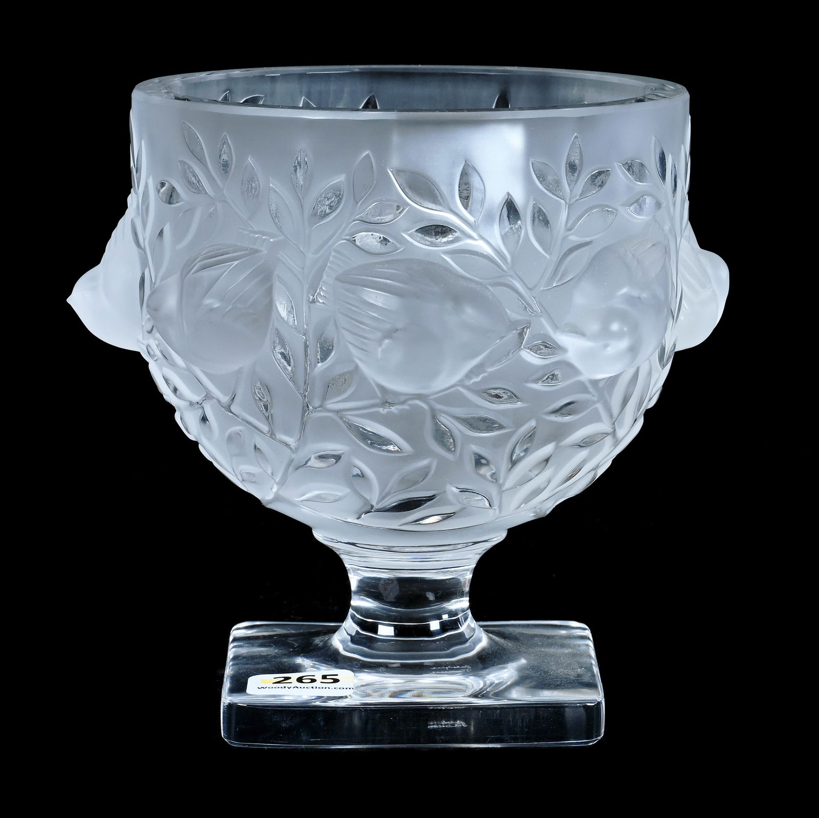 Pedestal Vase, Signed Lalique France: Pedestal Vase, Signed Lalique France, 5.25 x 5.5 x 5.5 Inches, Elizabeth Pattern, 2.6 Pounds, Grady And Annette Hite Collection.