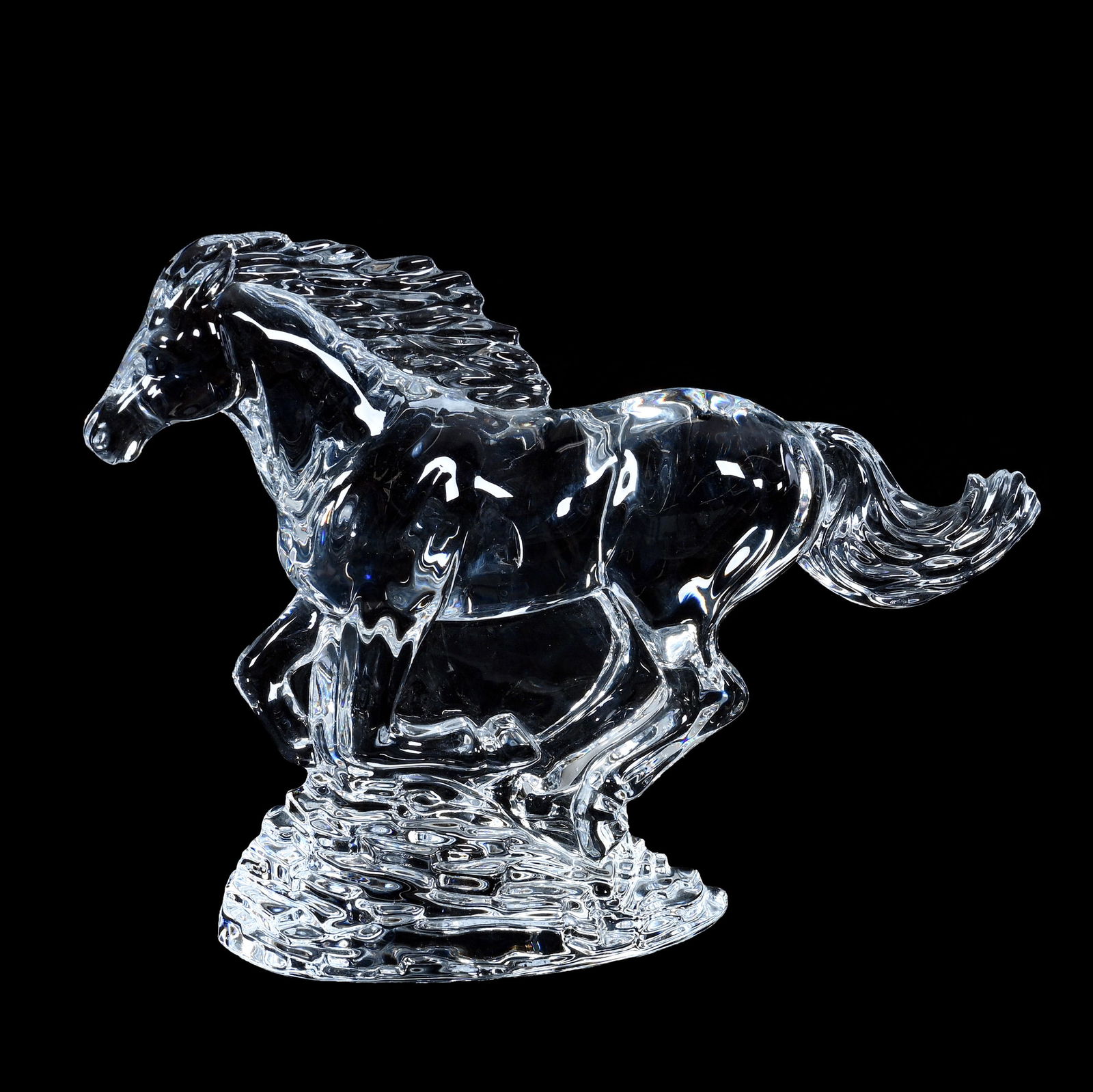 Figurine, Signed Waterford: Figurine, Signed Waterford, 6.25 x 8.25 x 3 Inches, Clear Crystal Racing Stallion, 2.8 Pounds, Grady And Annette Hite Collection.