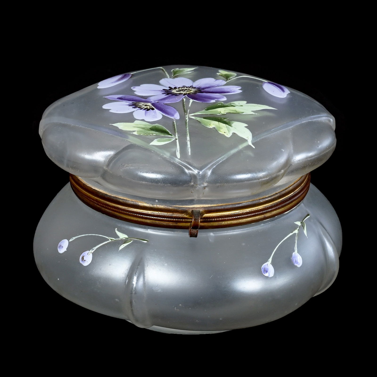 Jewel Box: Jewel Box, 3.25 x 4.75 x 4.75 Inches, Frosted Art Glass, Enamel Floral Decor, 0.8 Pounds, Grady And Annette Hite Collection.