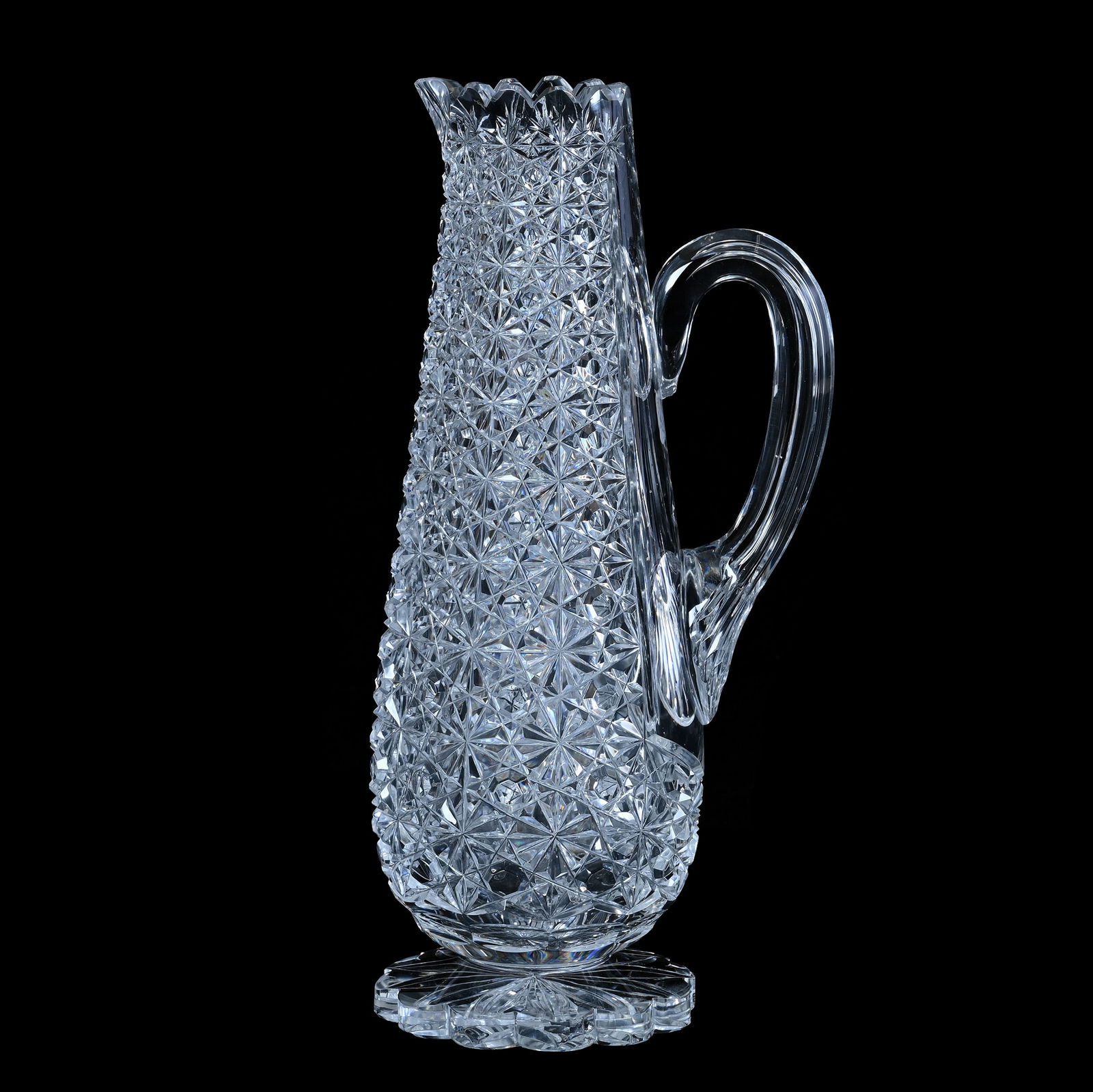 Pedestal Champagne Pitcher, American Brilliant Cut Glass, Russian Pattern With Clear Cut Buttons (1 of 3)