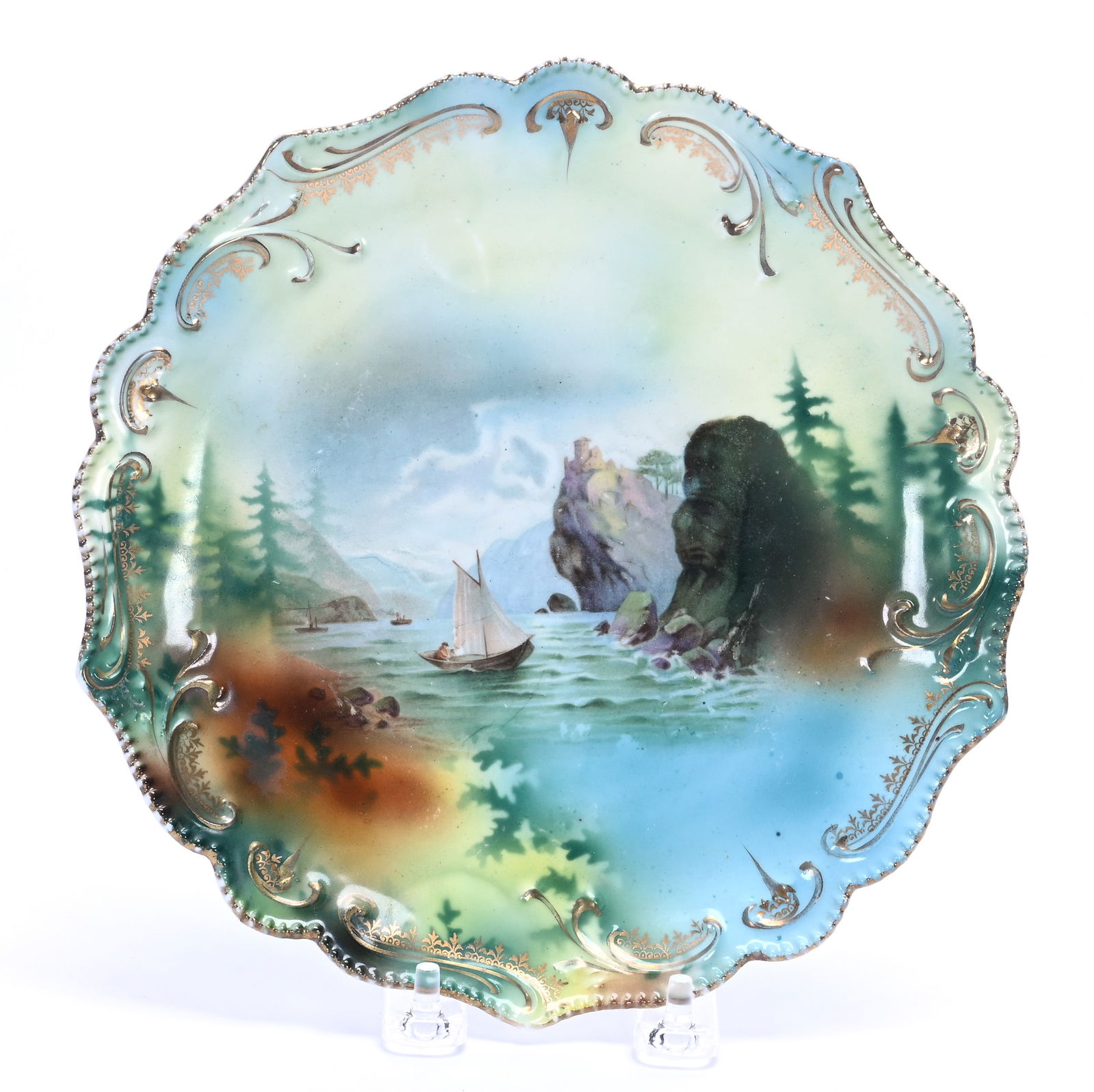 Plate, Marked R.S. Prussia: Plate, Marked R.S. Prussia, 8.5 x 8.5 x 1 Inches, Old Man In The Mountain Scenic Decor, 0.6 Pounds, Grady And Annette Hite Collection.
