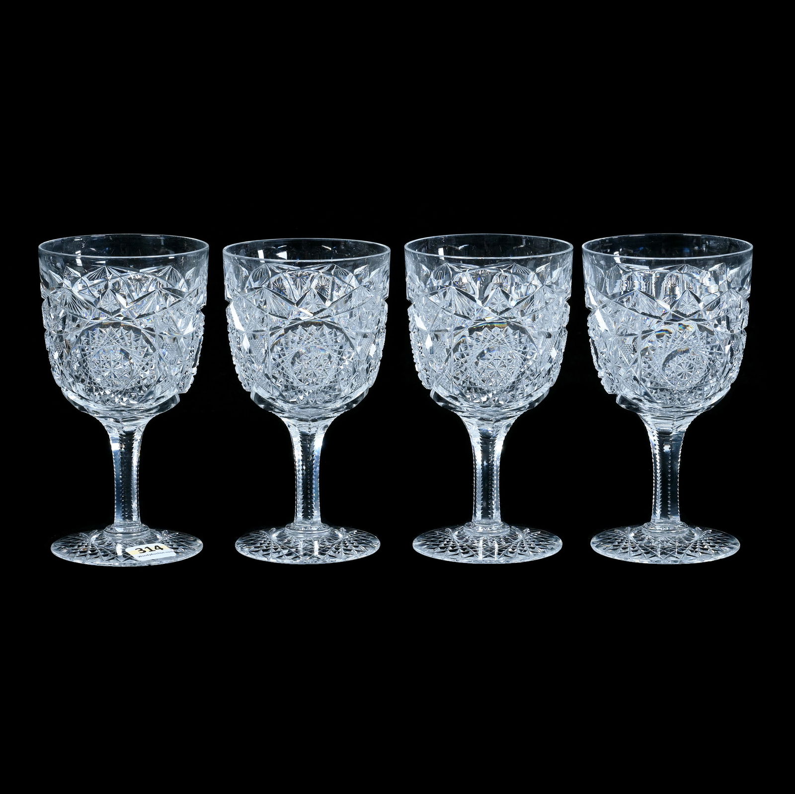 (4) Water Goblets, American Brilliant Cut Glass, Mercedes Pattern By Clark (1 of 3)