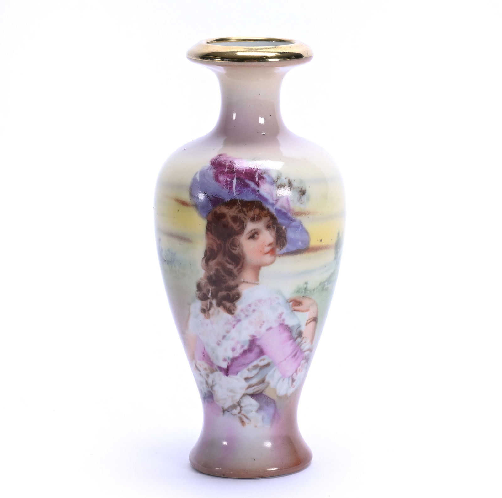 Vase, Royal Bayreuth Blue Mark: Vase, Royal Bayreuth Blue Mark, 4.75 x 2.25 x 2.25 Inches, Gibson Girl Portrait, 0.2 Pounds, Grady And Annette Hite Collection.