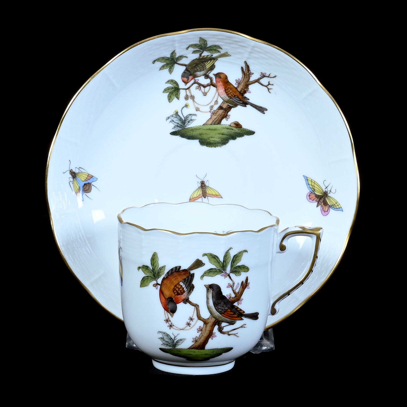 Cup And Saucer Marked Herend Rothschild Bird Pattern (1 of 5)
