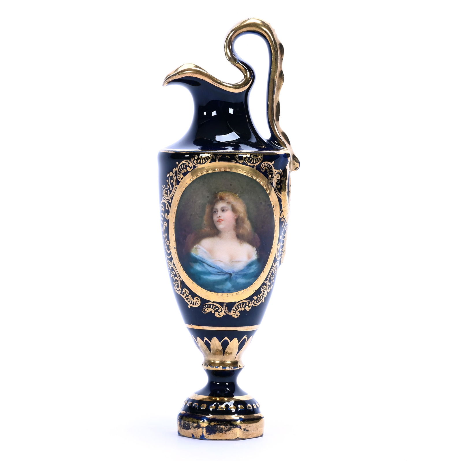 Pedestal Ewer Marked Vienna Porcelain, Cobalt Blue Ground (1 of 3)