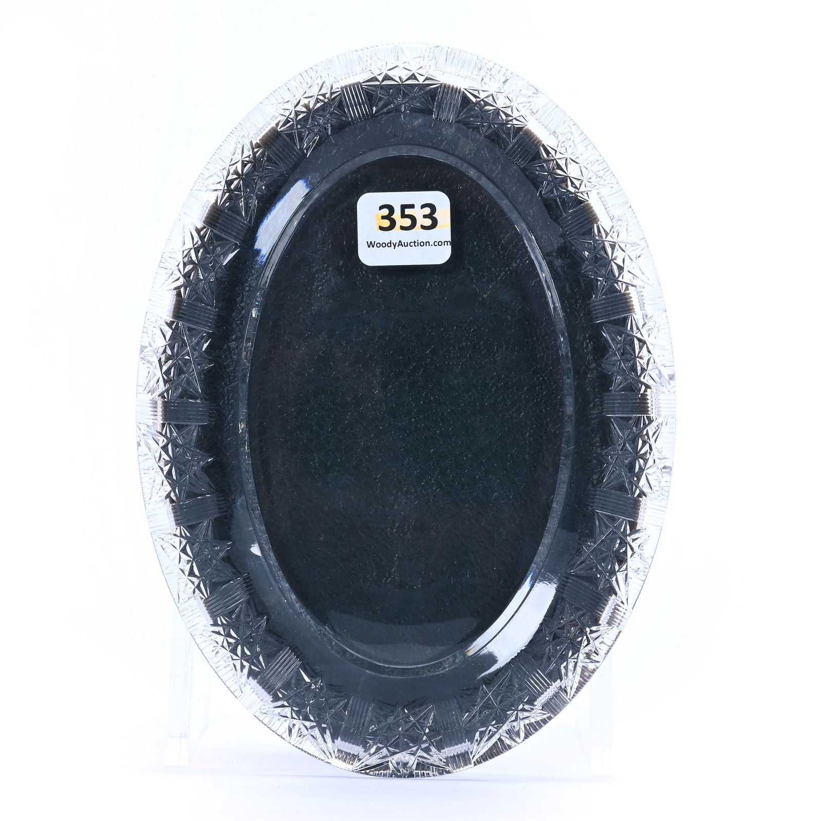 Picture Frame, American Brilliant Cut Glass, Signed Hawkes: Picture Frame, American Brilliant Cut Glass, Signed Hawkes, 7 x 5 x 0.75 Inches, Hobstar Border, Original Picture Backing, 1 Pound, Grady And Annette Hite Collection.