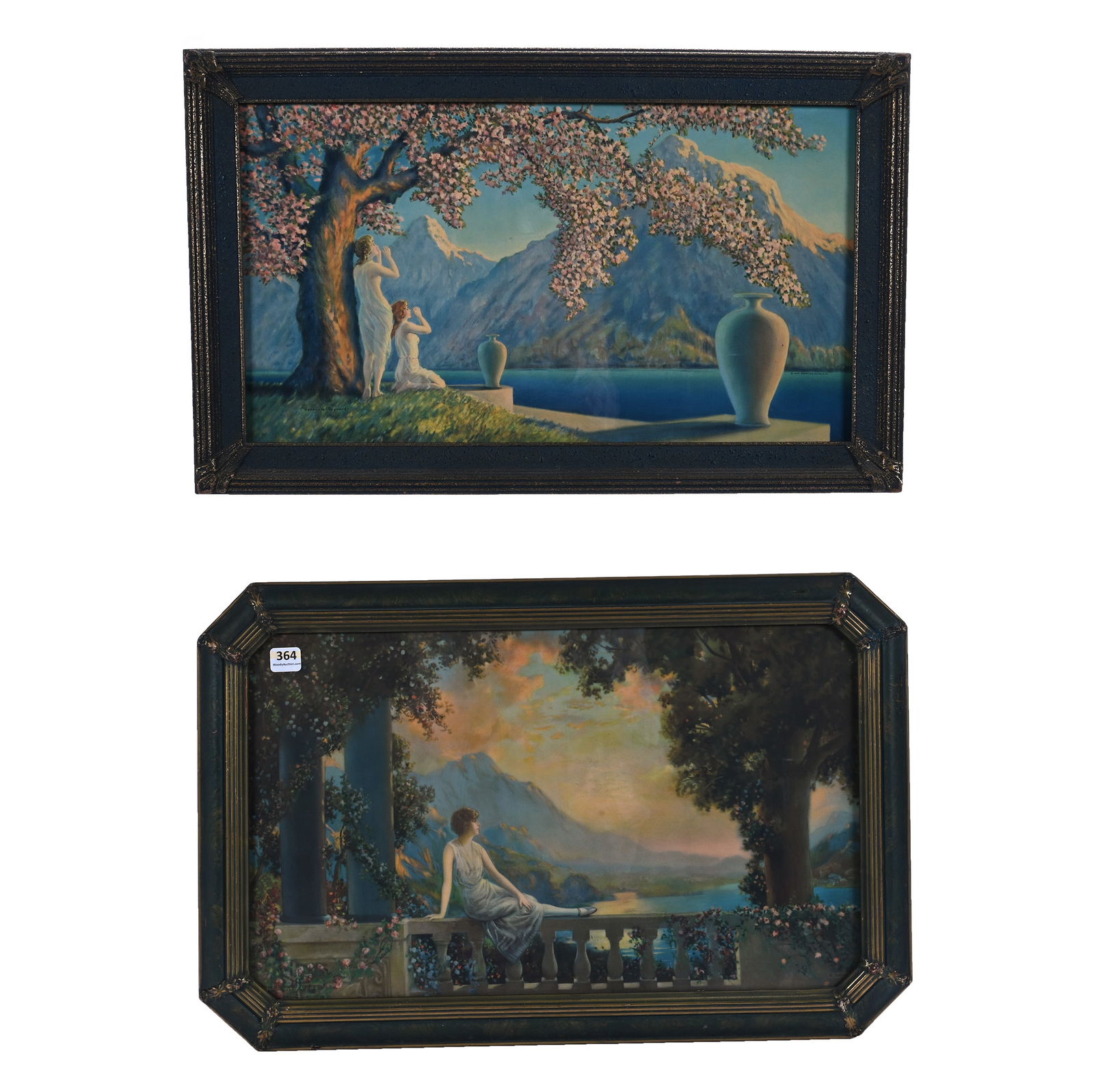 (2) Framed 1920's Prints In Original Frames: (2) Framed 1920's Prints In Original Frames, (1) 13.5" x 20.5", Titled Sunset Dreams By R. Atkinson Fox, (1) 12.5" x 20.5" Titled Love's Echo By Henri G. Reynard, 6.6 Pounds, Grady And Annette Hite Co
