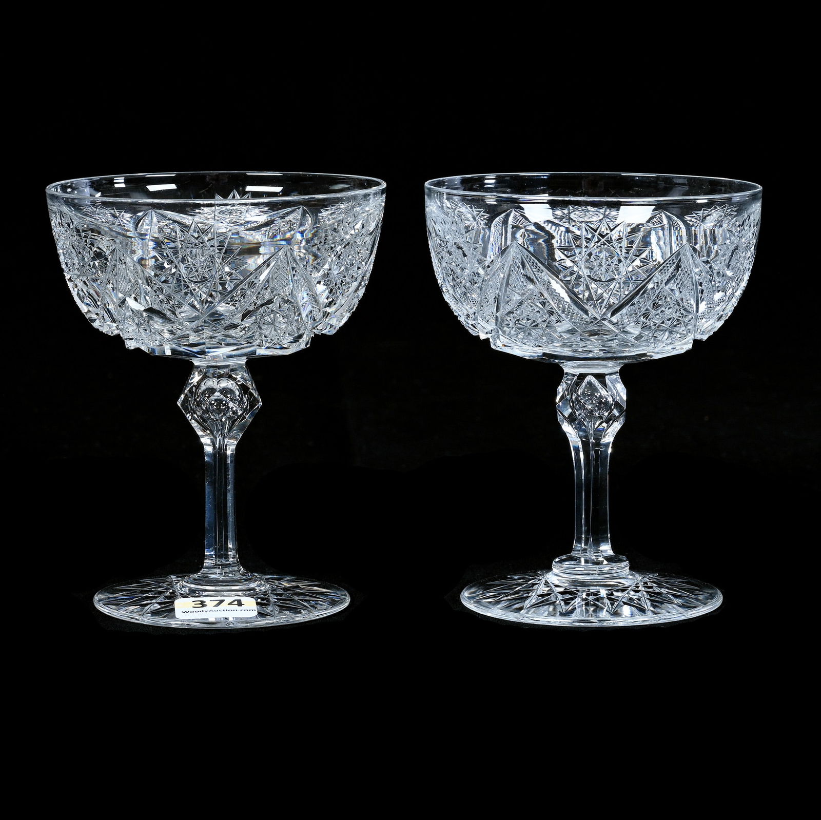 Pair Champagne Stems, American Brilliant Cut Glass (1 of 3)