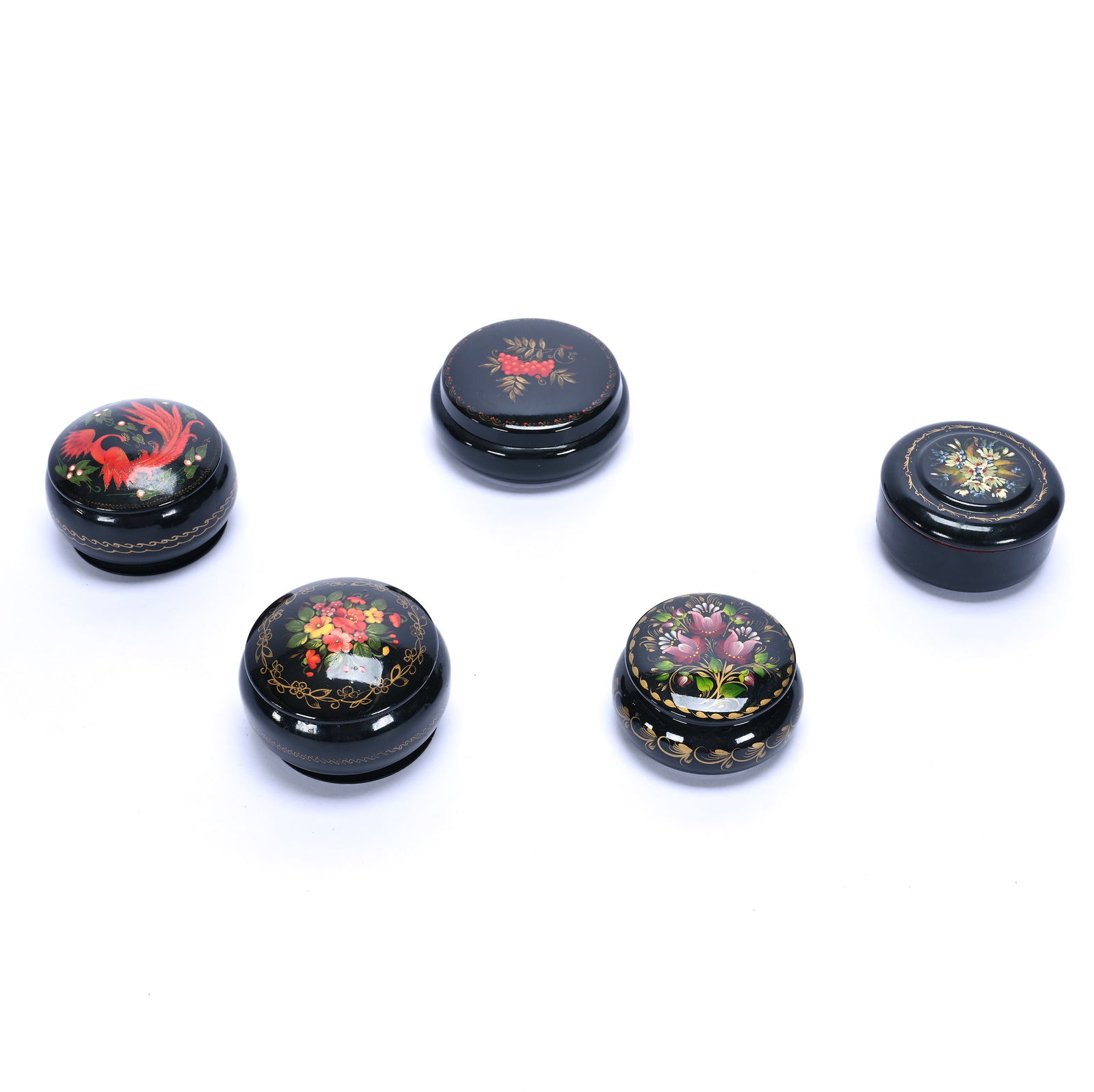 (5) Round Russian Lacquer Covered Boxes (1 of 3)