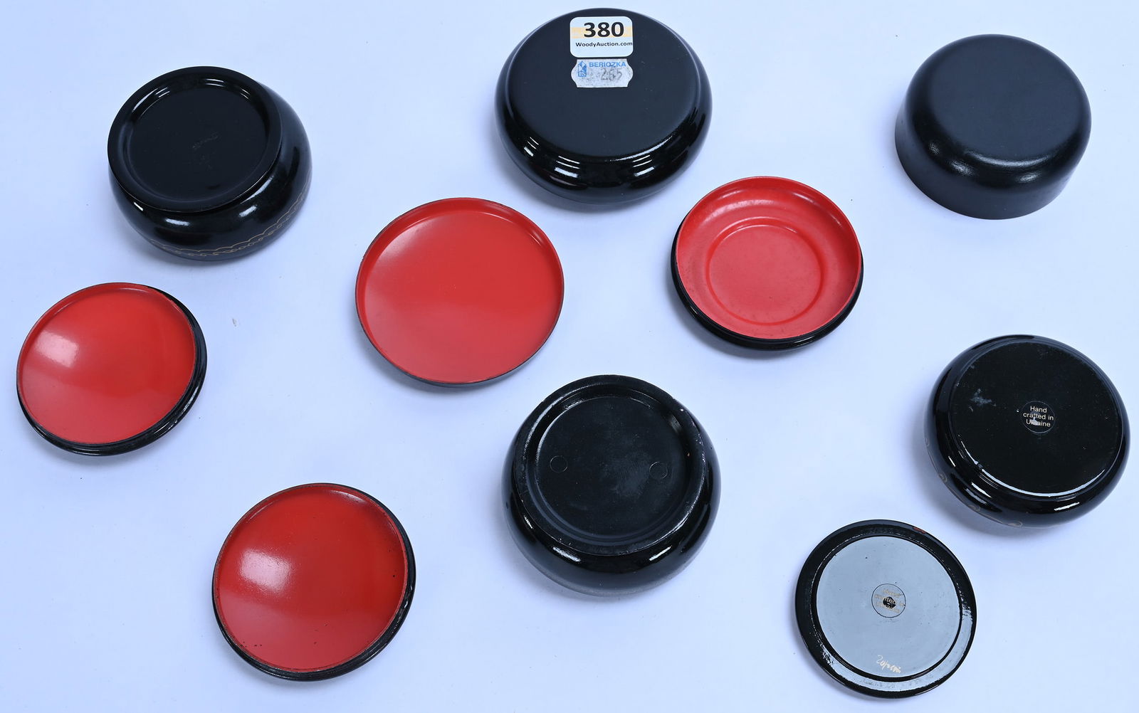 (5) Round Russian Lacquer Covered Boxes - 3