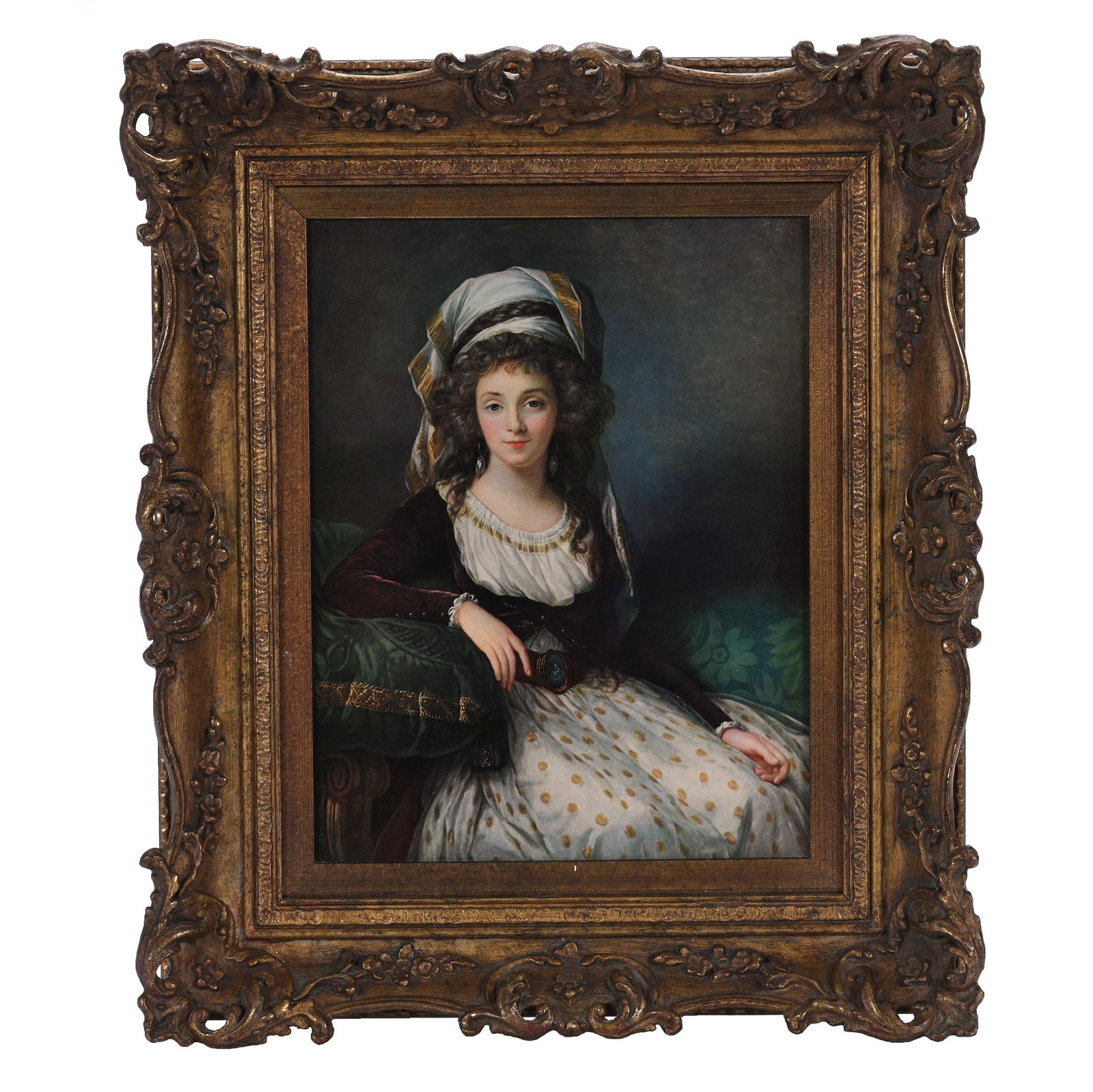 Framed Portrait Featuring Lebrun: Framed Portrait Featuring Lebrun, 17 x 14.5 x 2.25 Inches, Souvenir From National Gallery Of Art, Modern Gilt Wooden Frame, 3.8 Pounds, Grady And Annette Hite Collection.