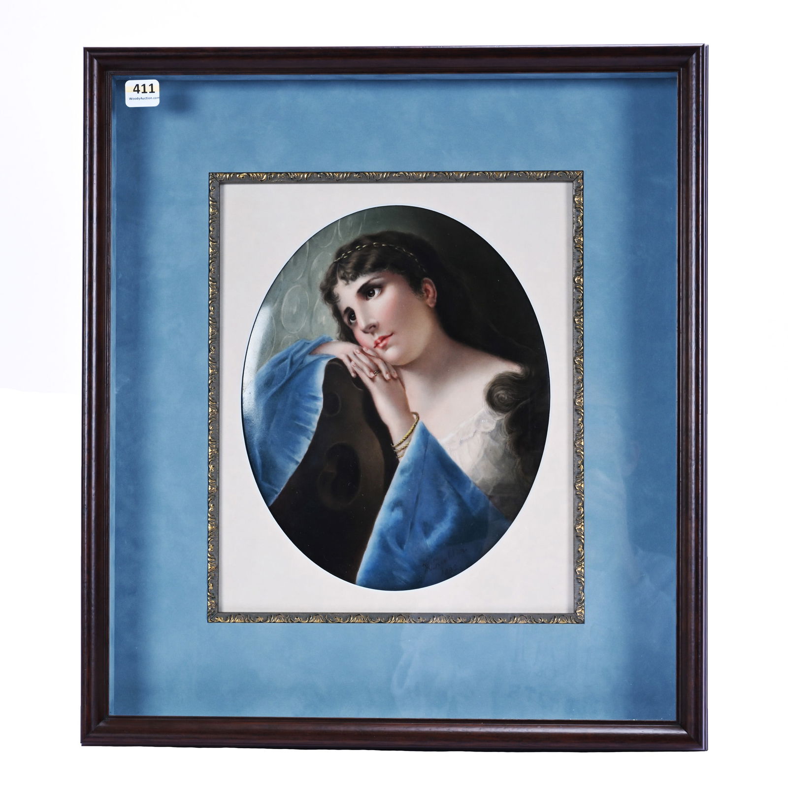 Framed And Matted Porcelain Plaque: Framed And Matted Porcelain Plaque, 18.25 x 16.25 x 3 Inches, Hand Painted Portrait Of Young Woman Titled "Desire", Artist Signed, Dated 1892, Modern Frame Completely Sealed, 8.7 Pounds, Grady And