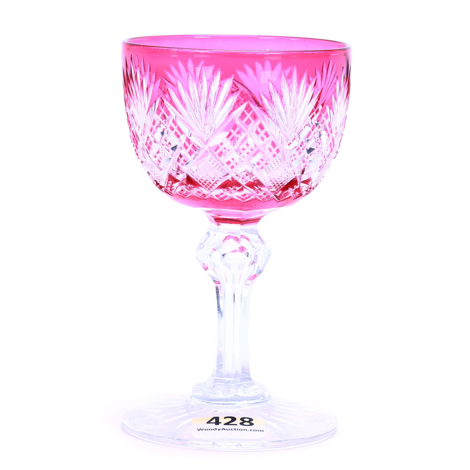 Wine Stem, American Brilliant Cut Glass, Cranberry Cut To Clear (1 of 2)