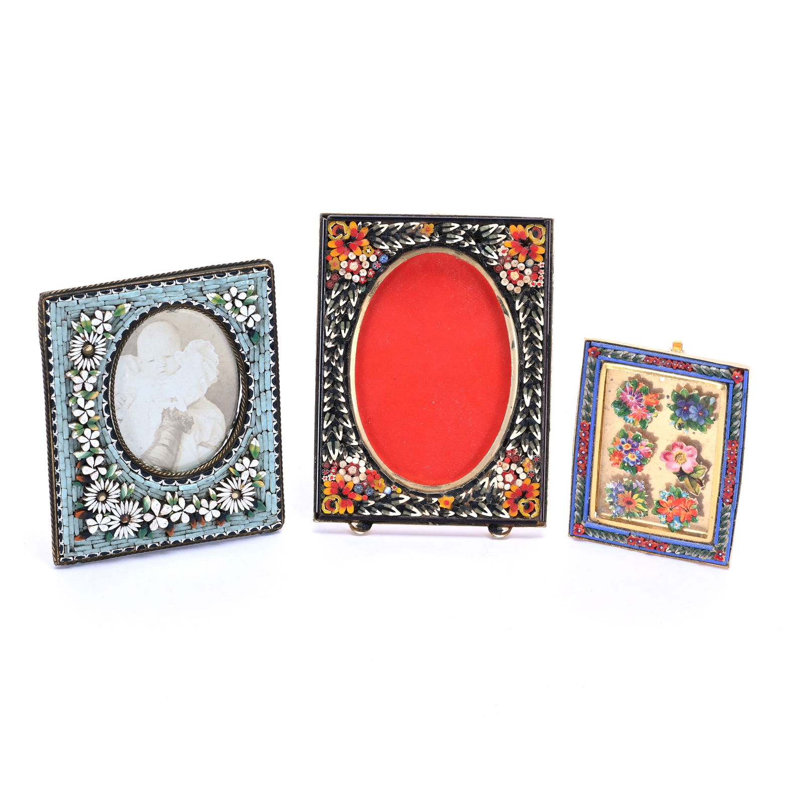(3) Italian Micro-Mosaic Picture Frames: (3) Italian Micro-Mosaic Picture Frames, Sizes Range From 3.25" Down To 2.125", 0.3 Pounds, Grady And Annette Hite Collection.