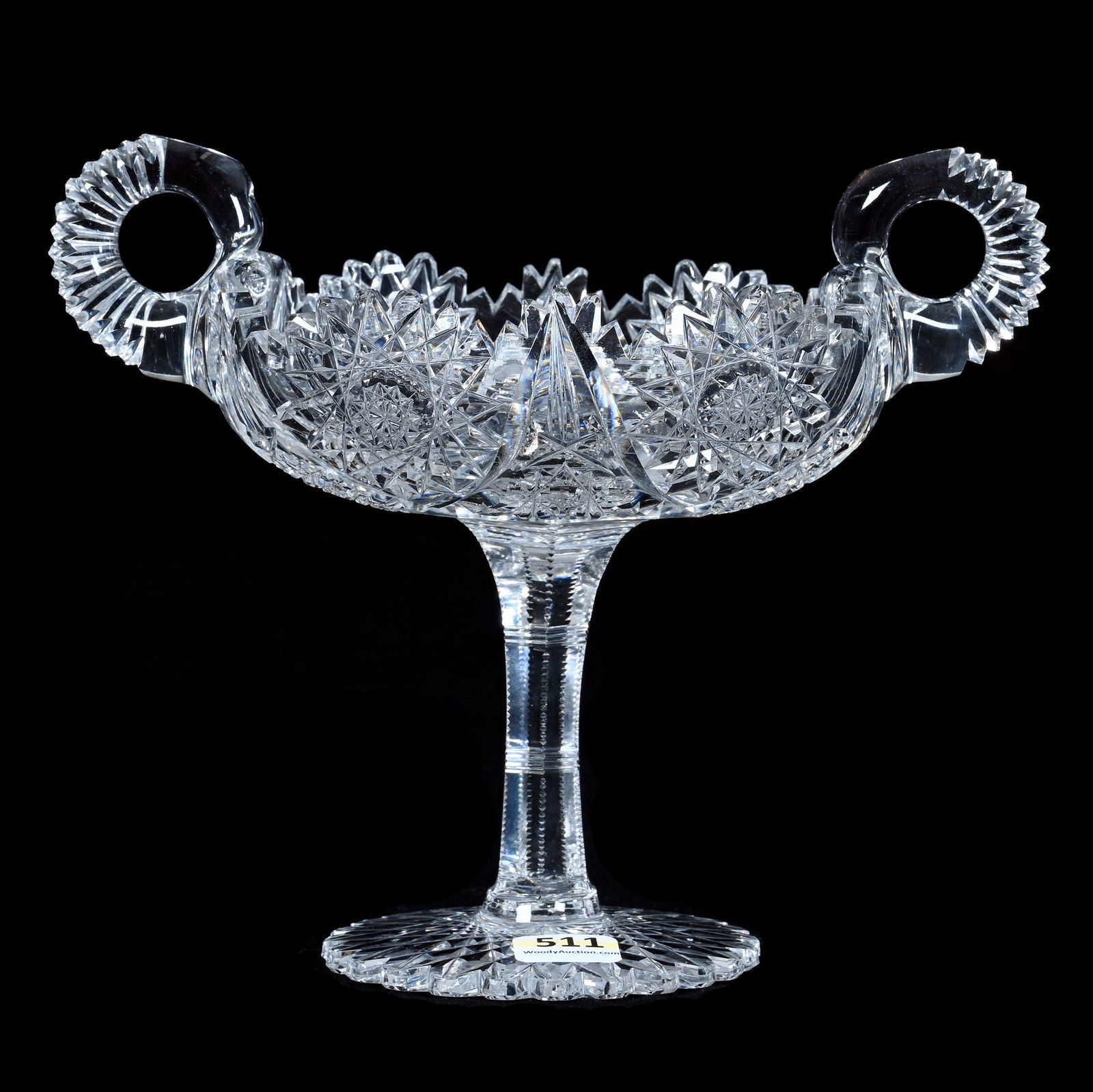 Two Handled Square Compote, American Brilliant Cut Glass (1 of 3)