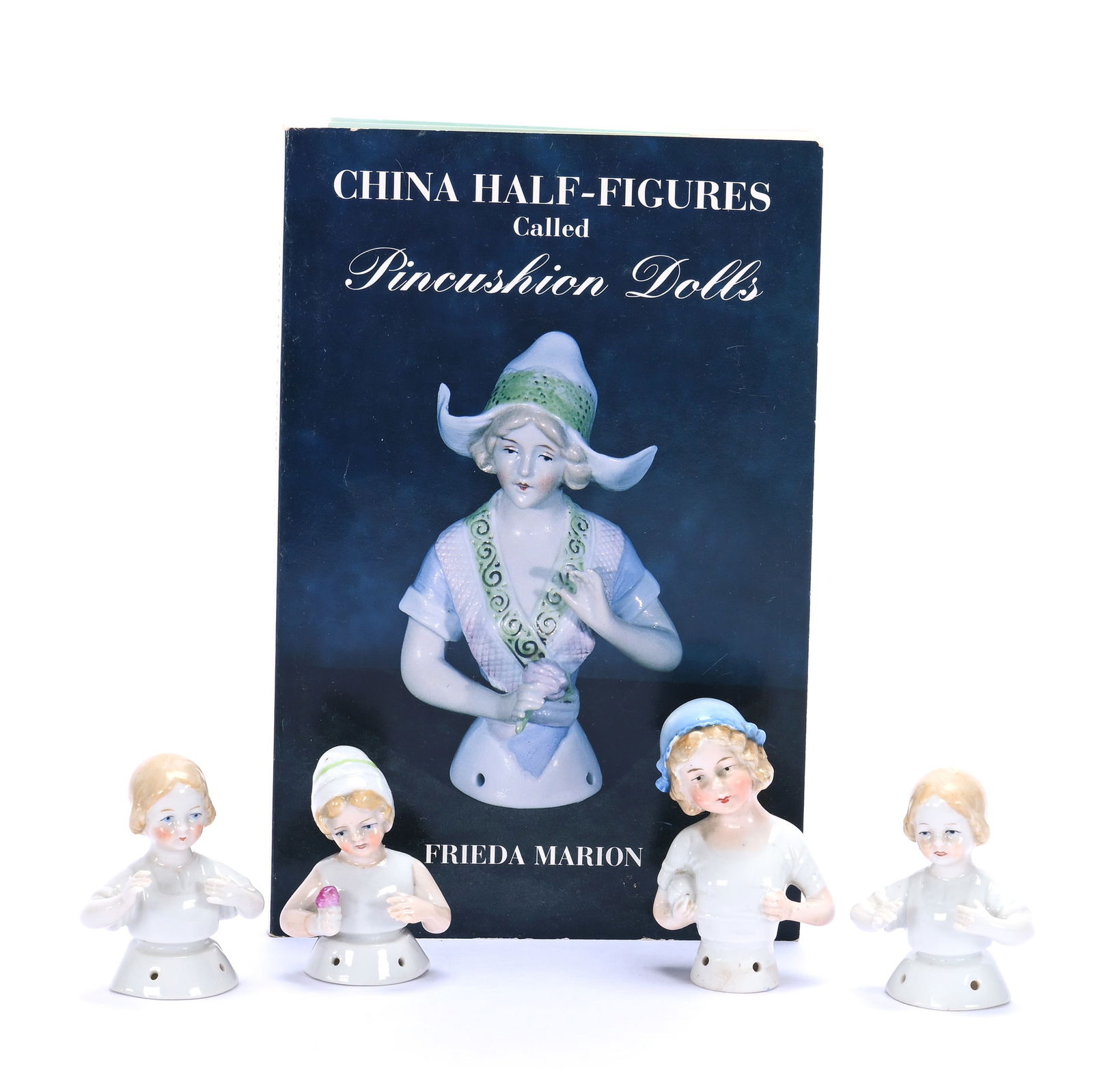 (4) Half-Figure Pin Cushion Dolls: (4) Half-Figure Pin Cushion Dolls, Each Figure Is Of A Young Girl, (1) Marked Germany, Sells With A Book Titled "China Half-Figures Called Pin Cushion Dolls" By Frieda Marion, 0.9 Pounds, Grady And