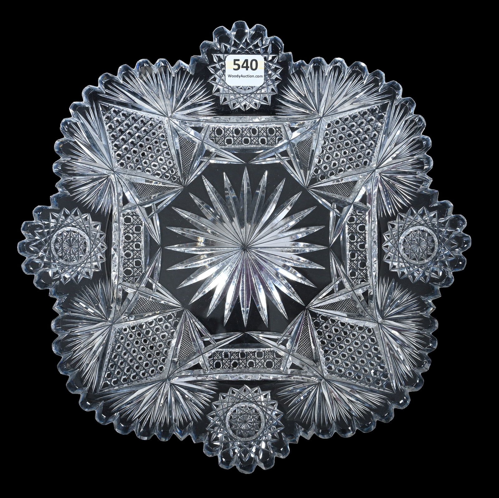 Round Tray, American Brilliant Cut Glass, Pattern #1844 By J. Hoare: Round Tray, American Brilliant Cut Glass, Pattern #1844 By J. Hoare, 10 x 10 x 1 Inches, 3 Pounds, Grady And Annette Hite Collection.