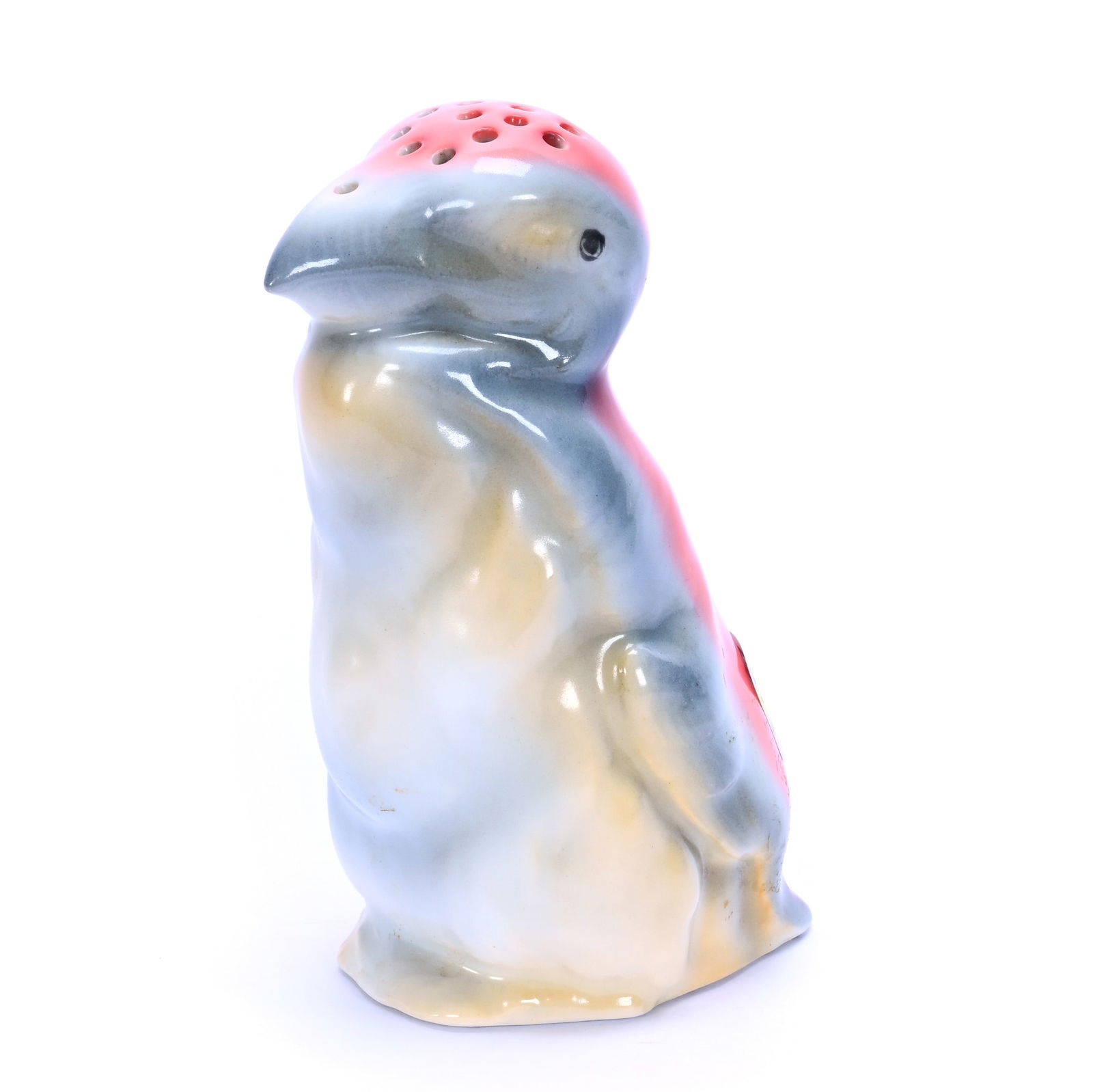 Figural Hatpin Holder, Royal Bayreuth Blue Mark: Figural Hatpin Holder, Royal Bayreuth Blue Mark, 5 x 3 x 2.5 Inches, Puffin, 0.3 Pounds, Grady And Annette Hite Collection.