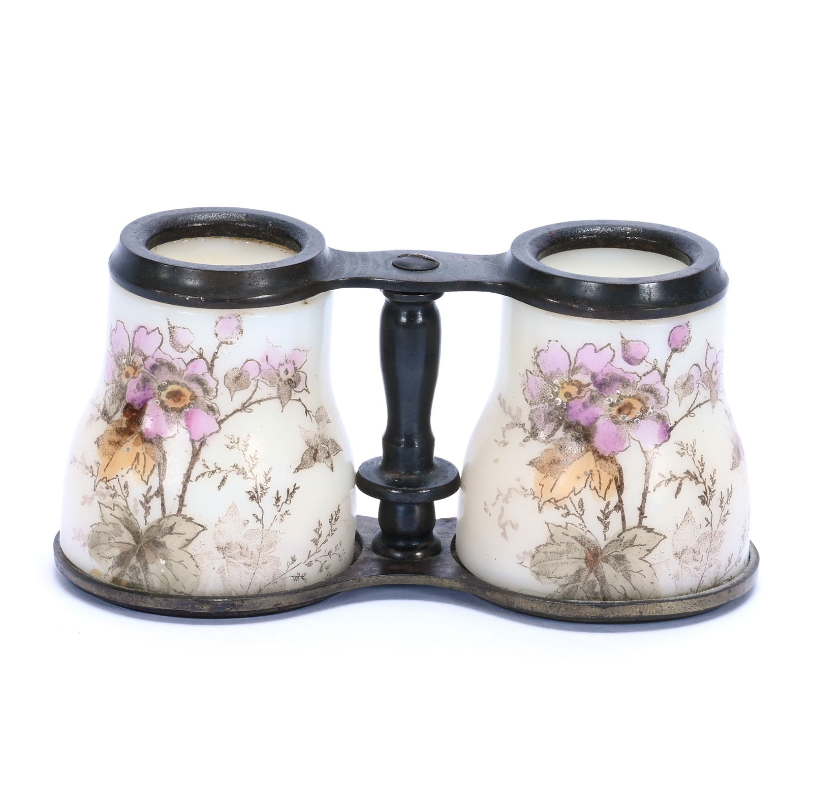 Binocular Shaped Toothpick Holder, Unmarked Wave Crest: Binocular Shaped Toothpick Holder, Unmarked Wave Crest, 2.25 x 4.5 x 2 Inches, White With Pink Floral Decor, 0.5 Pounds, Grady And Annette Hite Collection.
