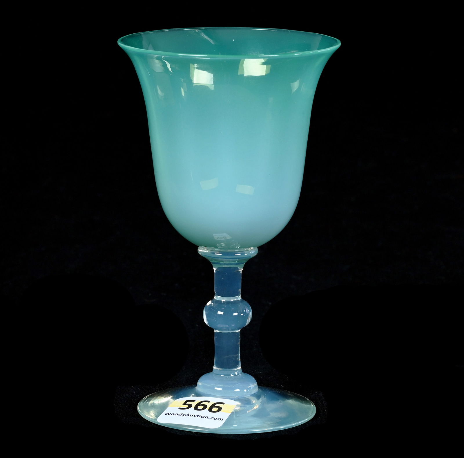 Wine Stem, Green Opalescent Art Glass: Wine Stem, Green Opalescent Art Glass, 4.75 x 2.75 x 2.75 Inches, Clear Opal Stem, Attributed To Dorflinger, 0.2 Pounds, Grady And Annette Hite Collection.