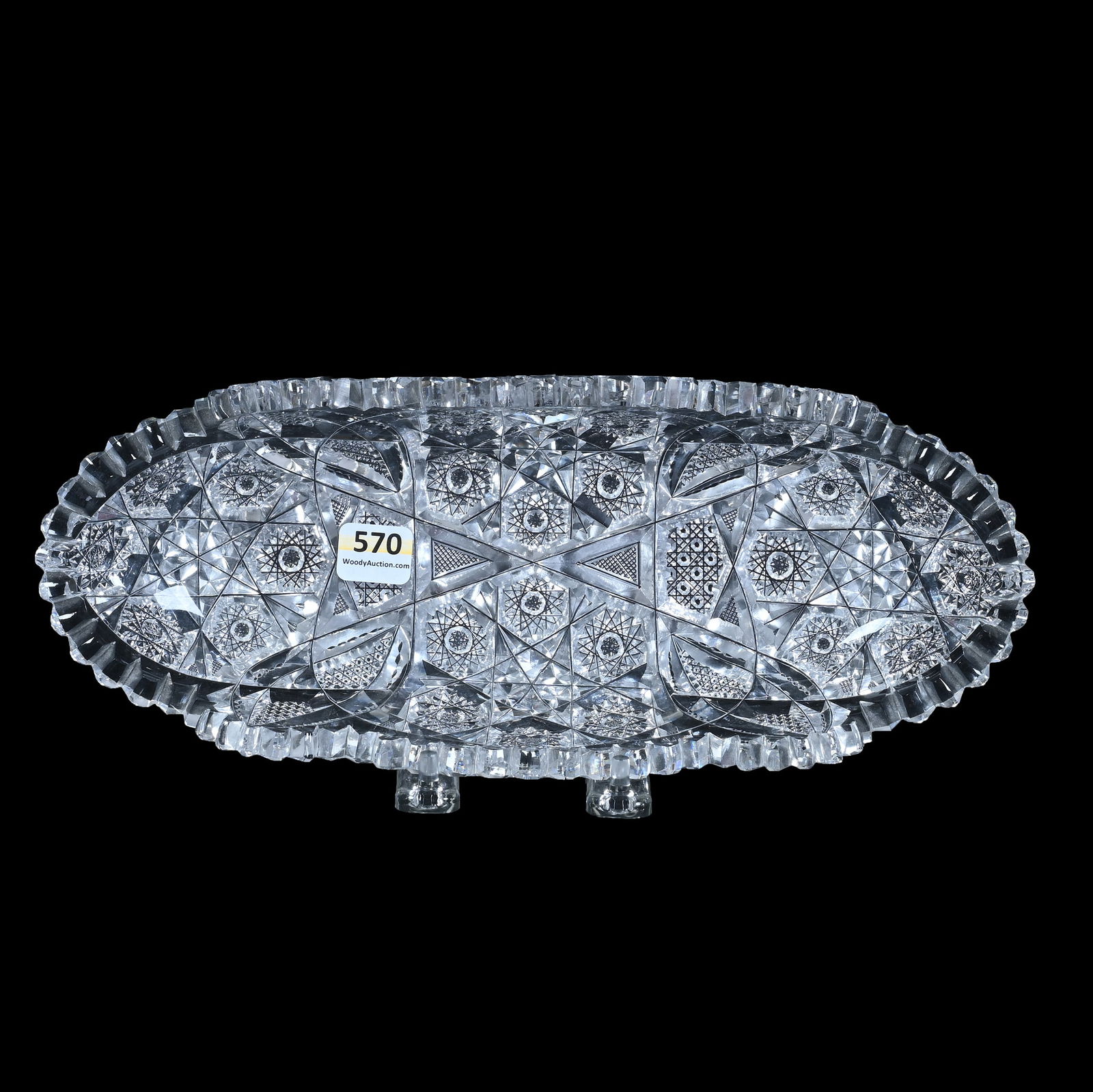 Celery Tray, American Brilliant Cut Glass, Columbia Pattern By Quaker City: Celery Tray, American Brilliant Cut Glass, Columbia Pattern By Quaker City, 11.5 x 4.5 x 2.25 Inches, Light Interior Rim Nicks, 2.2 Pounds, Grady And Annette Hite Collection.