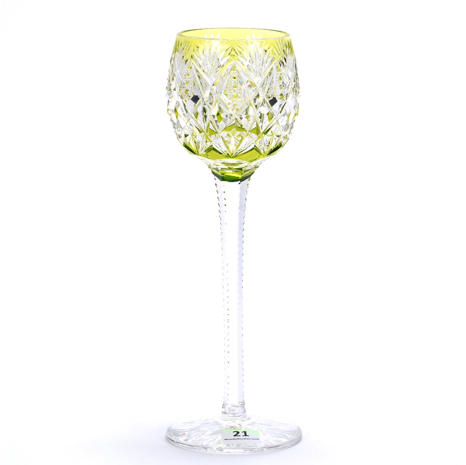 Wine Stem, Brilliant Period Cut Glass, Citrine Cut To Clear: Wine Stem, Brilliant Period Cut Glass, Citrine Cut To Clear, 9.5 x 3 x 3 Inches, Florence Pattern By St. Louis, Solid Notched Stem, Flashed Ray Foot, 0.9 Pounds, Bill Sandars Collection.