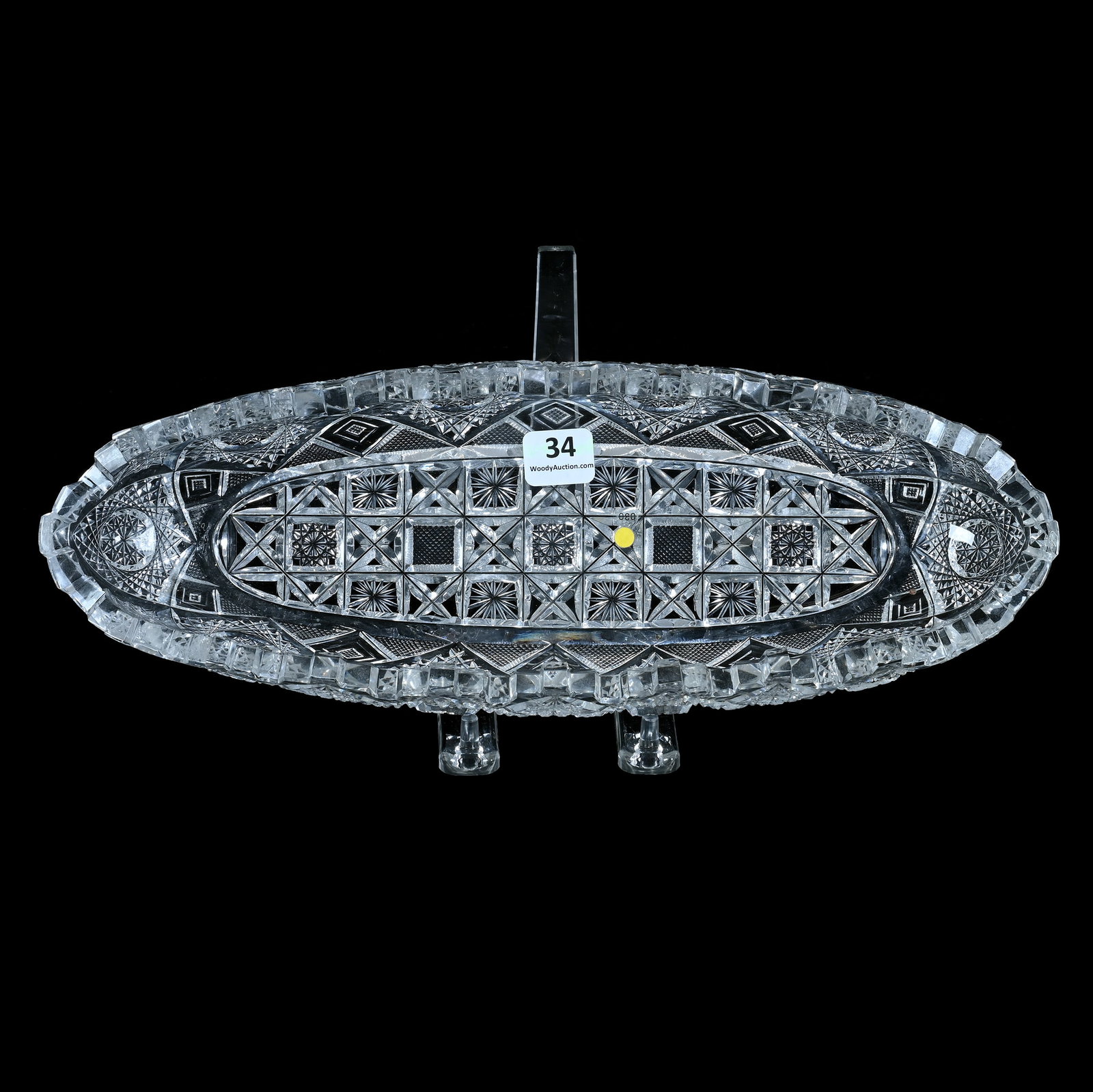 Celery Tray, American Brilliant Cut Glass, Signed Clark, Prima Donna Pattern: Celery Tray, American Brilliant Cut Glass, Signed Clark, Prima Donna Pattern, 12.5 x 4.25 x 2.25 Inches, Rim Nicks, 2.9 Pounds, Bill Sandars Collection.