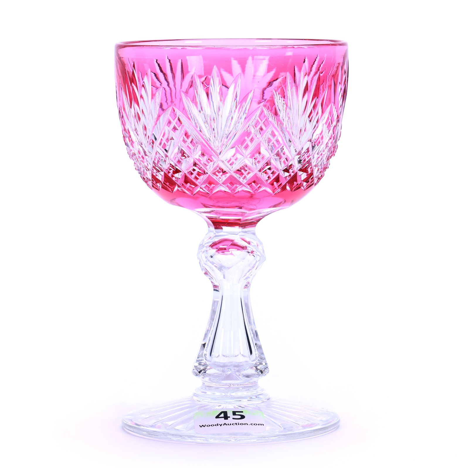 Wine Stem, American Brilliant Cut Glass, Cranberry Cut To Clear (1 of 2)